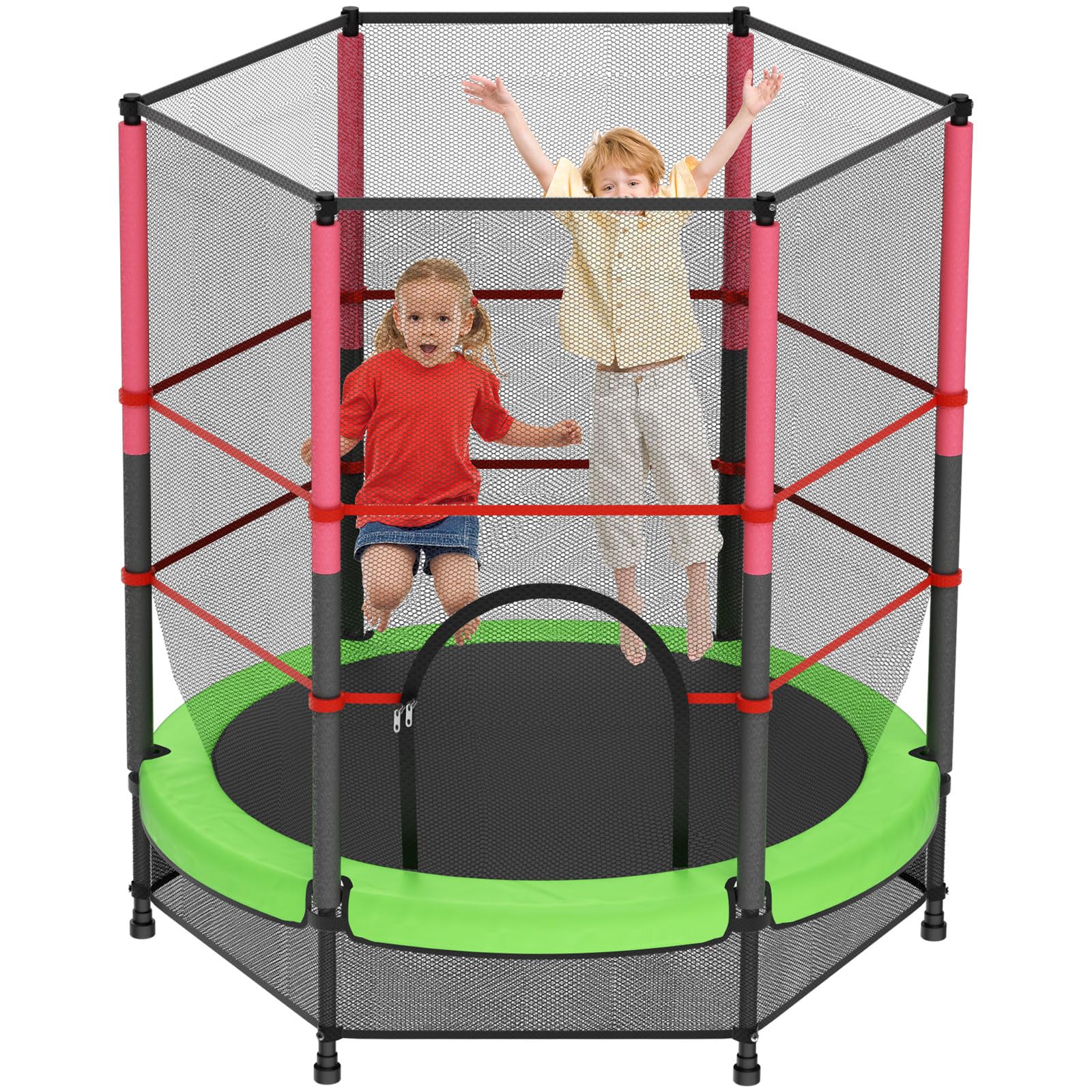 Trampolino Elastico Bambino in Acciaio,3-6 Anni con Rete di Protezione, 6 Colonne e Ingressi, 140cm Con Molle, Rete Di Sicurezza Rialzata - Regali Di Compleanno Per Bambini e Bambine, Regali Di Natale
