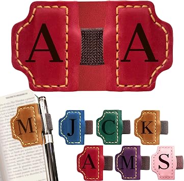 Personlized Magnetic Leather Bookmarks with Pen Holder, Customized Book Marks Clip 26 Letters Bookmark for Reading Women, Men, Cute Initials Book Markers for Book Lovers Red, A