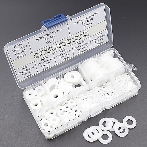 Miniatura 2 de HVAZI Kit surtido de arandelas planas de nailon para tornillos M2 M2.5 M3 M4 M5 M6 M8 M10 (color blanco)