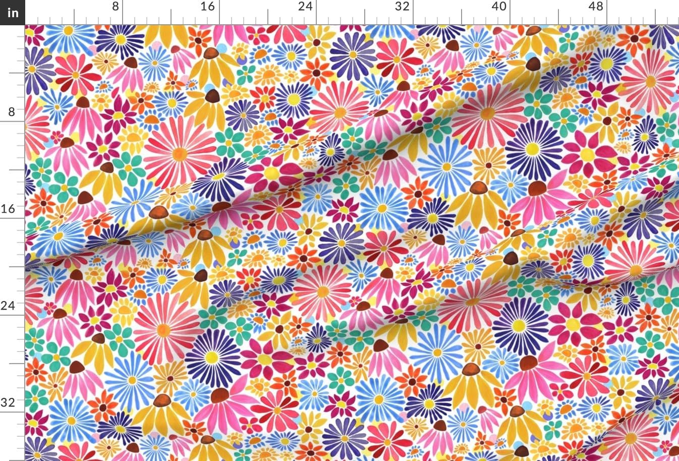 Spoonflower Fabric - Watercolor Floral Botanical Colorful Flowers Daisies Hippy Retro Printed on Minky Fabric Fat Quarter - Sewing Baby Blankets Quilt Backing Plush