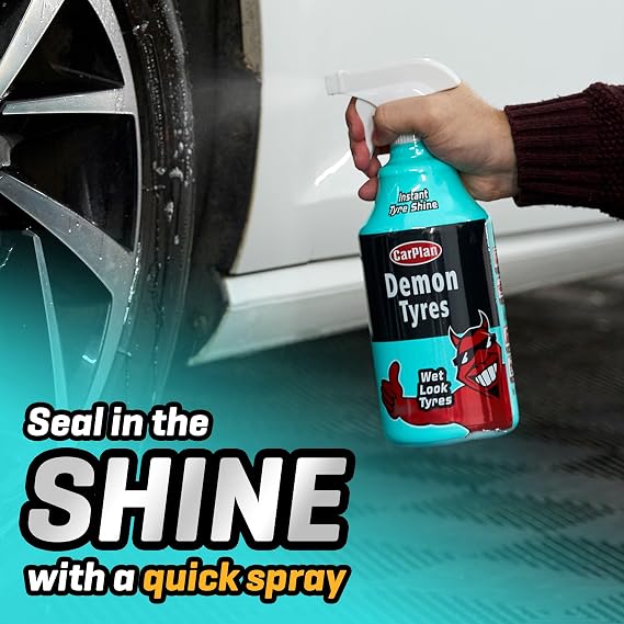 CarPlan Demon Tires 34 fl oz Wet Look Tire Shine Silicone-Free Formula with Protective Gloss Finish