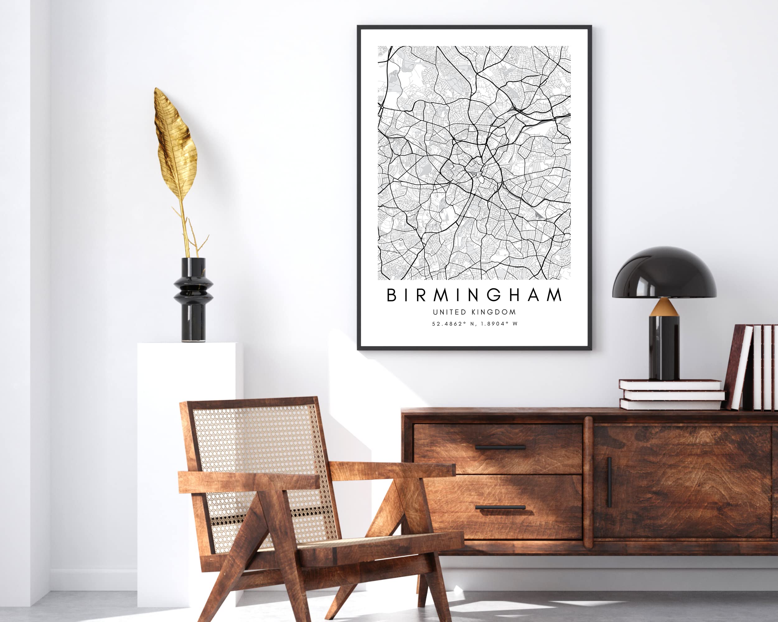 Póster «Birmingham Dark Minimal City Imprimir Mapa de la ciudad Imprime Reino Unido, Reino Unido