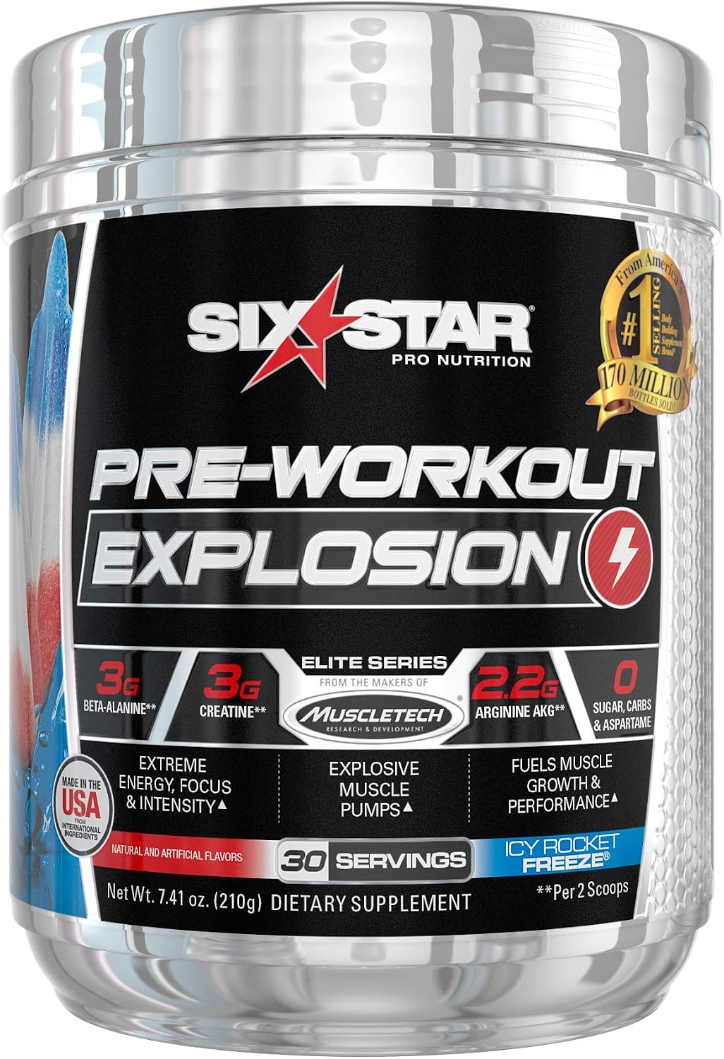 Six Star Pre Workout PreWorkout Explosion Pre Workout Powder for Men & Women PreWorkout Energy Powder Drink Mix Sports Nutrition Pre-Workout Products ICY Rocket Freeze (30 Servings)