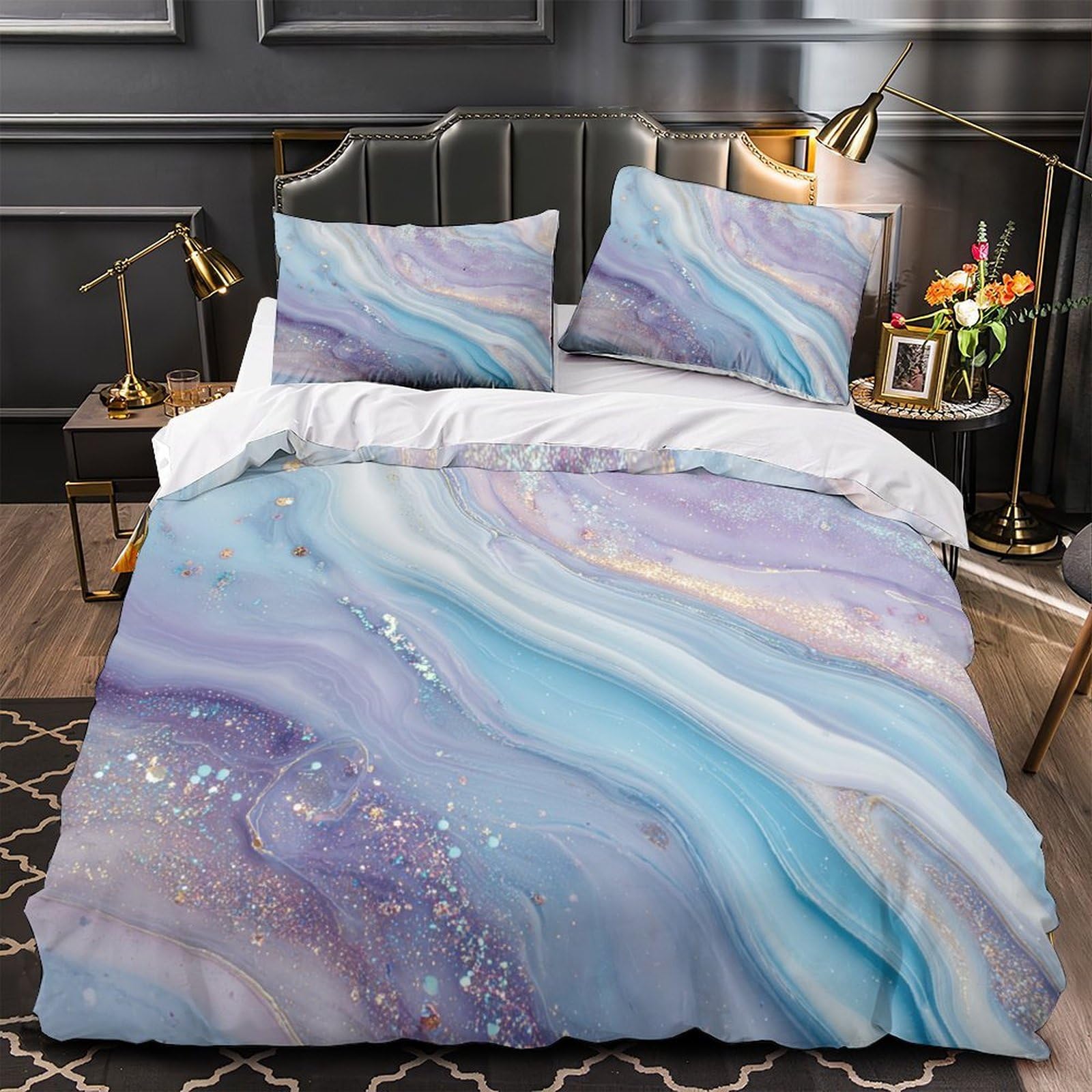 Housse de couette hypoallergique motif tourbillon pastel lit single