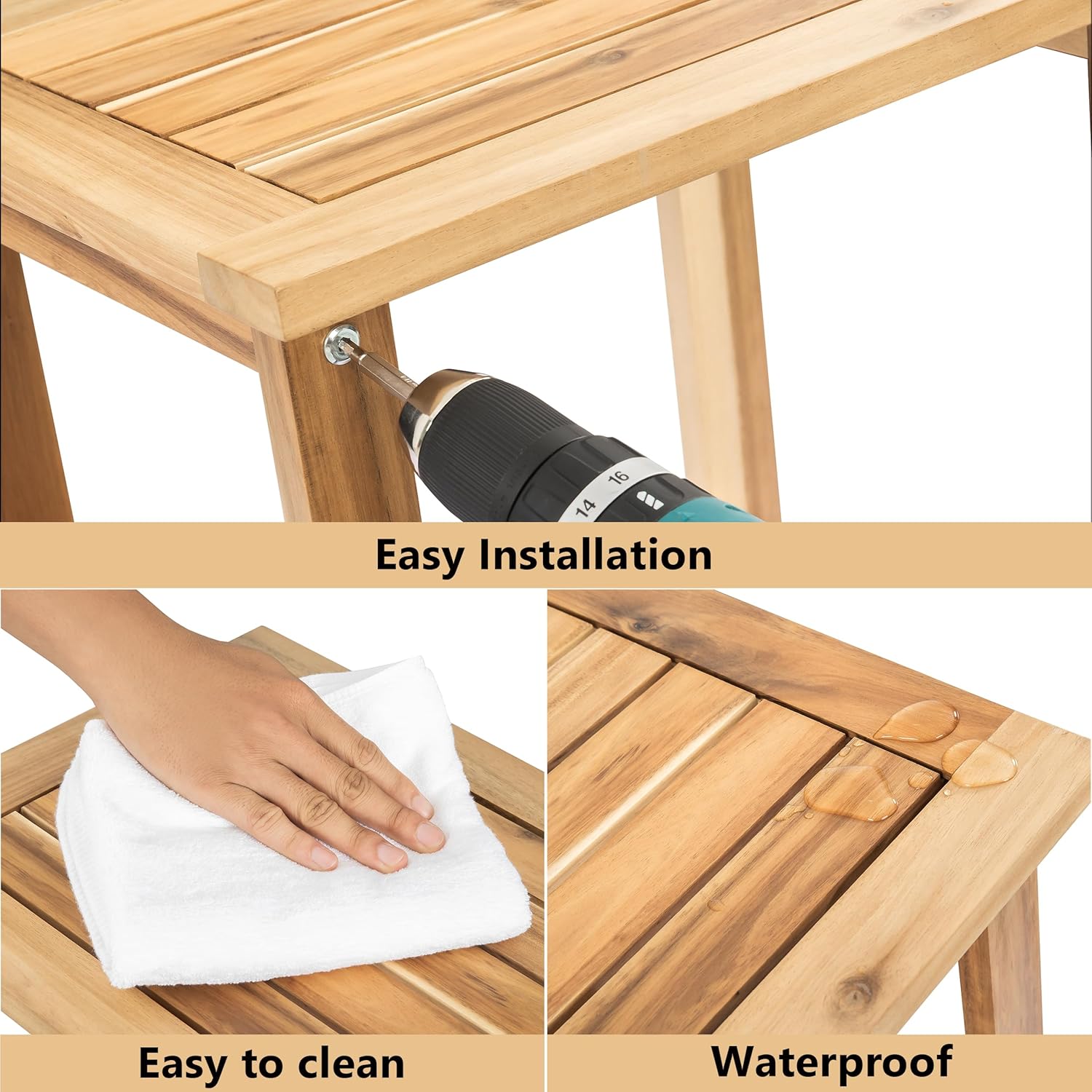 Double Adirondack Side Table, Weather-Resistant Rectangular End Table for Patio, Garden, Lawn, and Living Room. Ideal as a Stylish Indoor and Outdoor Side Table Companion, Light Natural