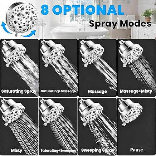 Miniatura 2 de Cabezal de ducha filtrado  Cabezal de ducha de alta presión con filtro para suavizador de agua dura  7 ajustes de ducha de lluvia de baño para