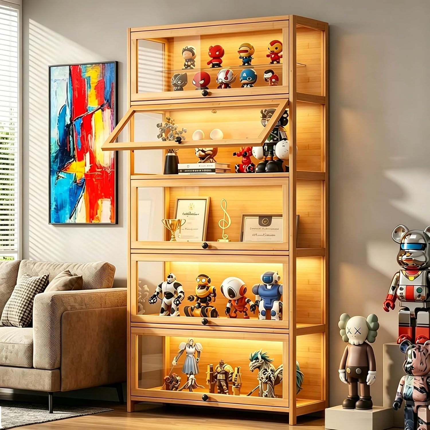Display Cabinet with Acrylic Door, 5-Tier Curio Cabine, Collectibles Toy Organizers Rack & Display Shelf, Bookcase for Bedroom, Office, Playroom, Living Room