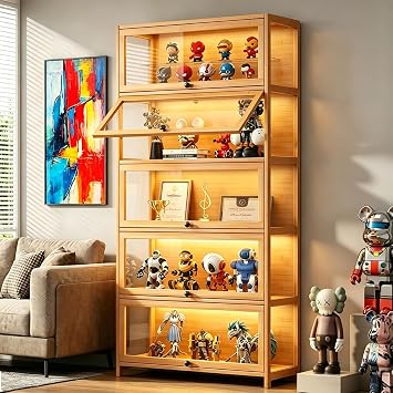 Display Cabinet with Acrylic Glass Doors, 5-Tier Curio Cabinet, Collectibles Toy Organizers Rack & Display Shelf, High Display Case for Home, Office, Playroom, Living Room