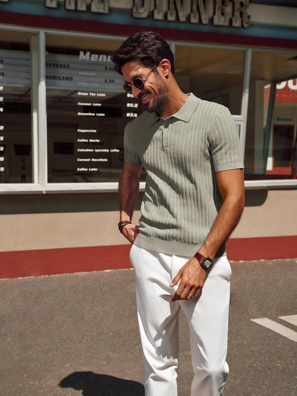 PJ PAUL JONES Mens Knit Polo Shirt Short Sleeve Textured Polo Shirts Casual Summer Collared Polo T Shirt - Image 3