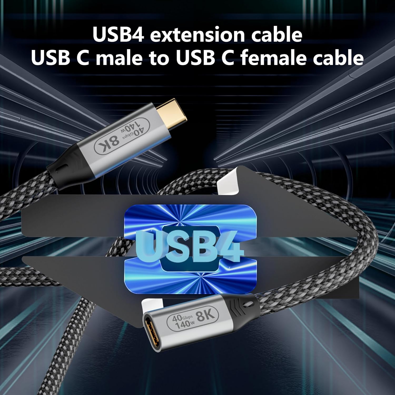 USB-C Male to Female Extra Long 10ft/3M USB4 Data Cable, Compatible Thunderbolt 4, 8K Video Transmission, 40Gbps Data Transfer, 140W PD Fast Charging