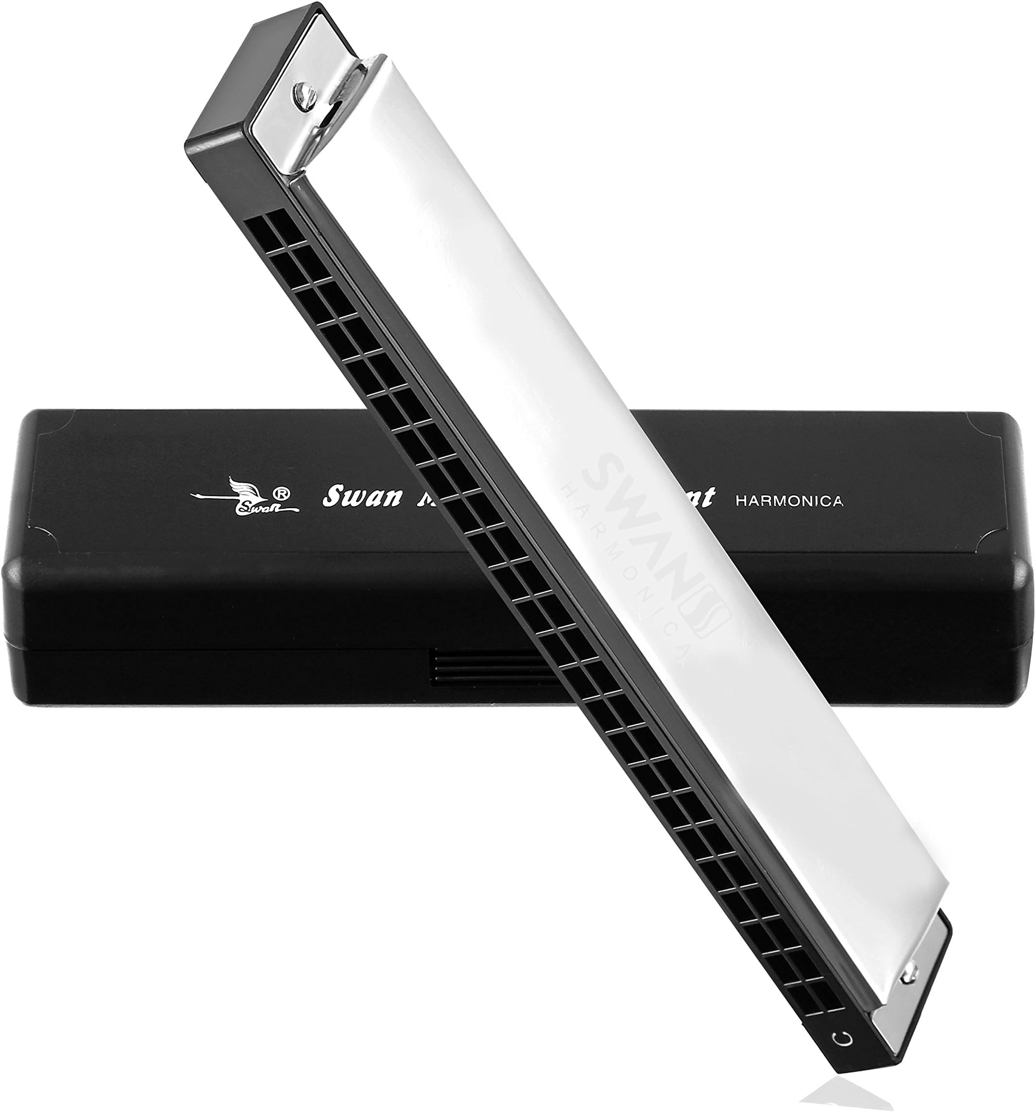 Swan® Techno Geek Sw24-4 Tremolo Harmonica Performance Harmonica Mouth Organ 24 Holes 48 Tones C Key With Black Box