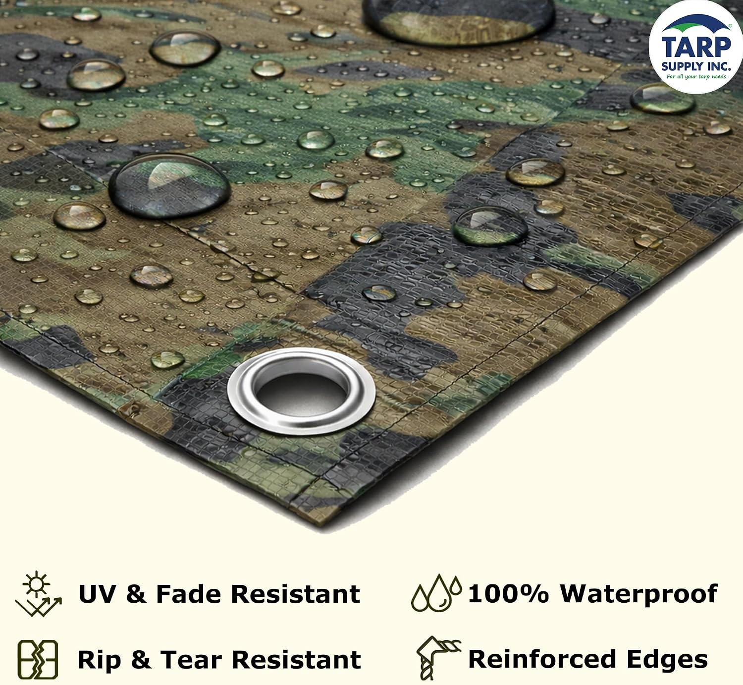 Tarp Supply Inc 16x20 Ft Camo Tarp - 8 MIL Thick Heavy Duty Waterproof Cover, UV Resistant 100% HDPE Poly Tarpaulin with Rustproof Grommets for Outdoor Equipment, Wood Pile & Hunting Blind