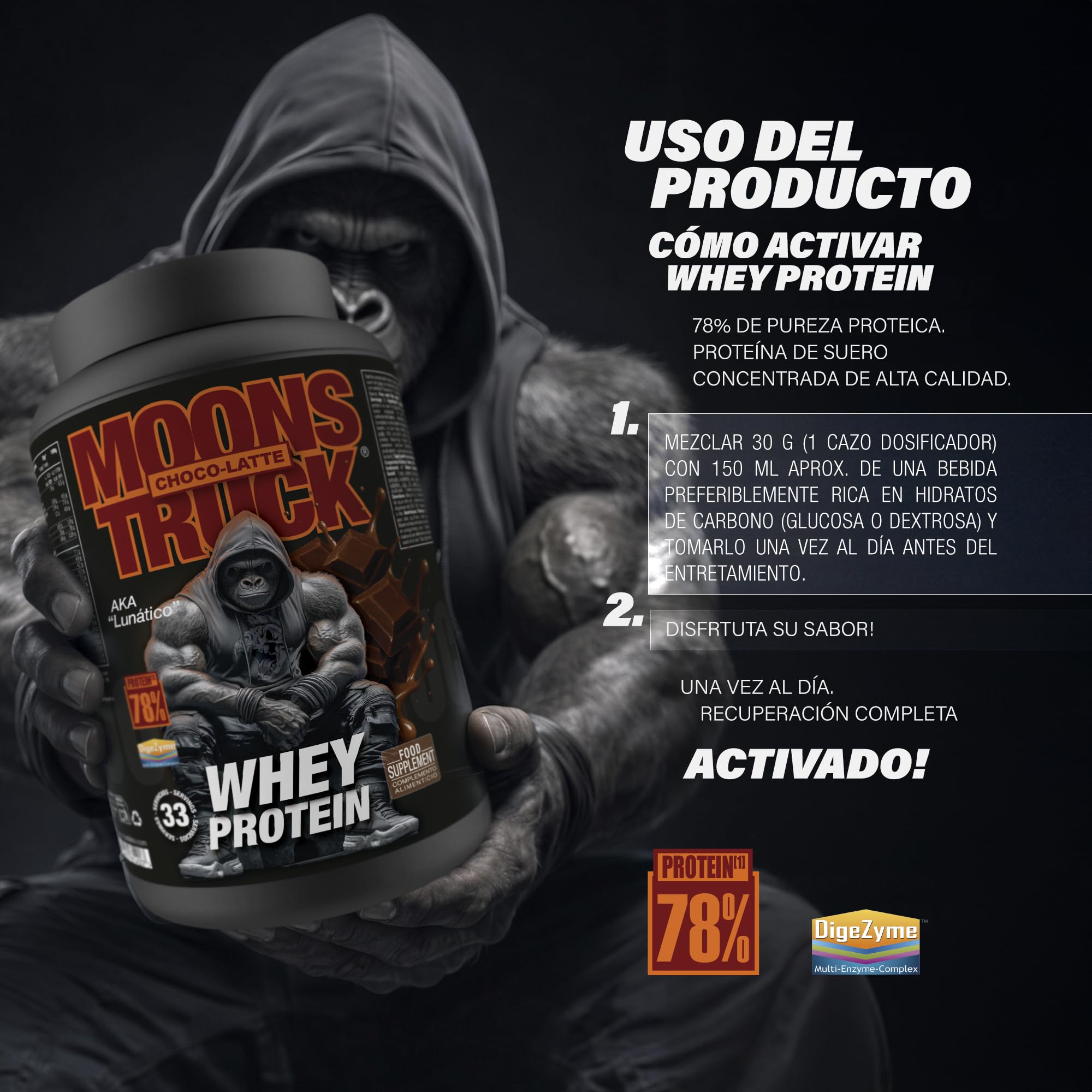 Zoomad Labs MOONSTRUCK Whey Protein con DigeZyme® – Proteína de Suero en Polvo 78% Pureza, 23 g por Servicio, Whey para Masa Muscular y Recuperación – Bote 3D Coleccionable - Cookies and dream, 1kg