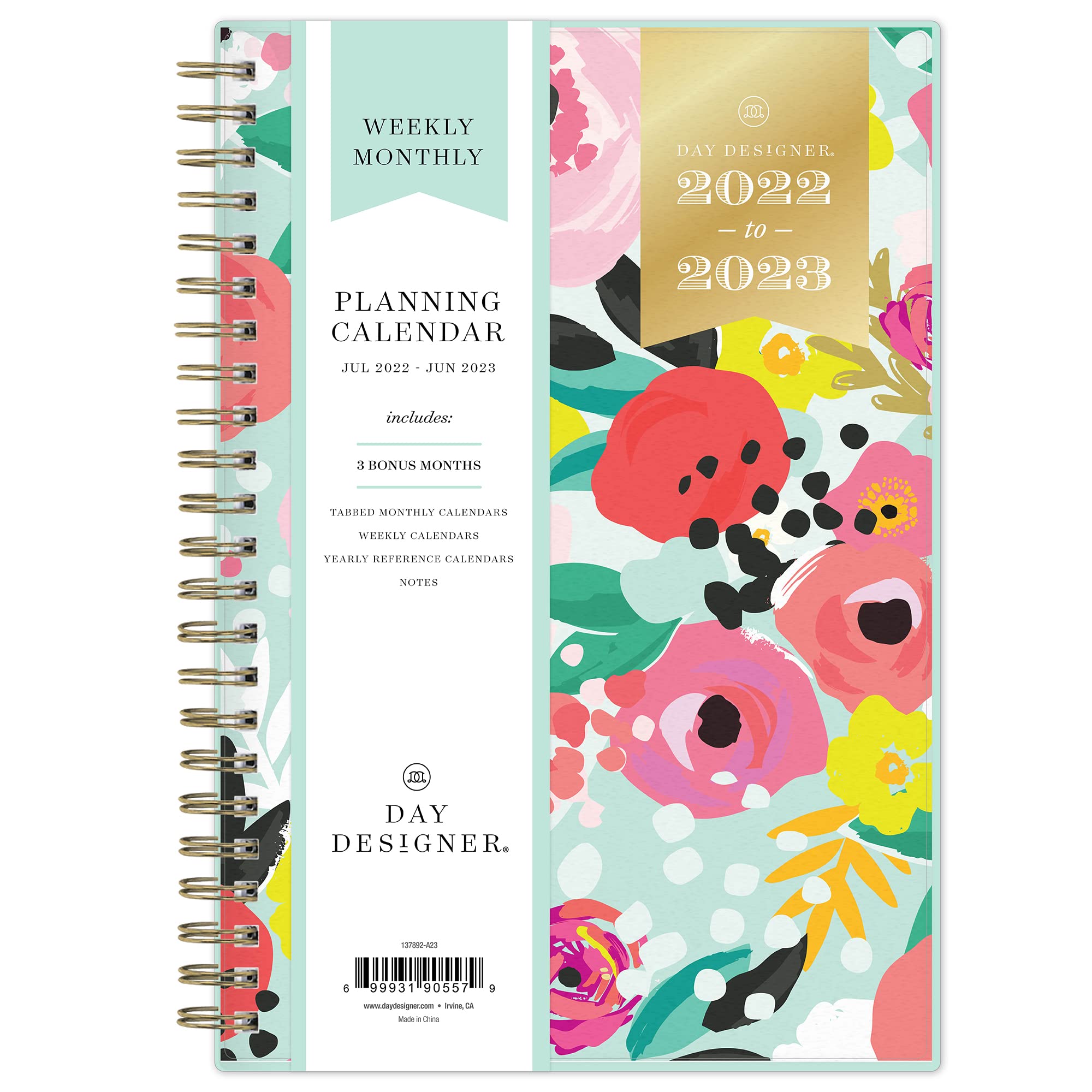 Blue Sky Day Designer for 2022-2023 Academic Year Weekly & Monthly Planner, 5" x 8", Frosted Cover, Wirebound, Secret Garden Mint (137900-A23)