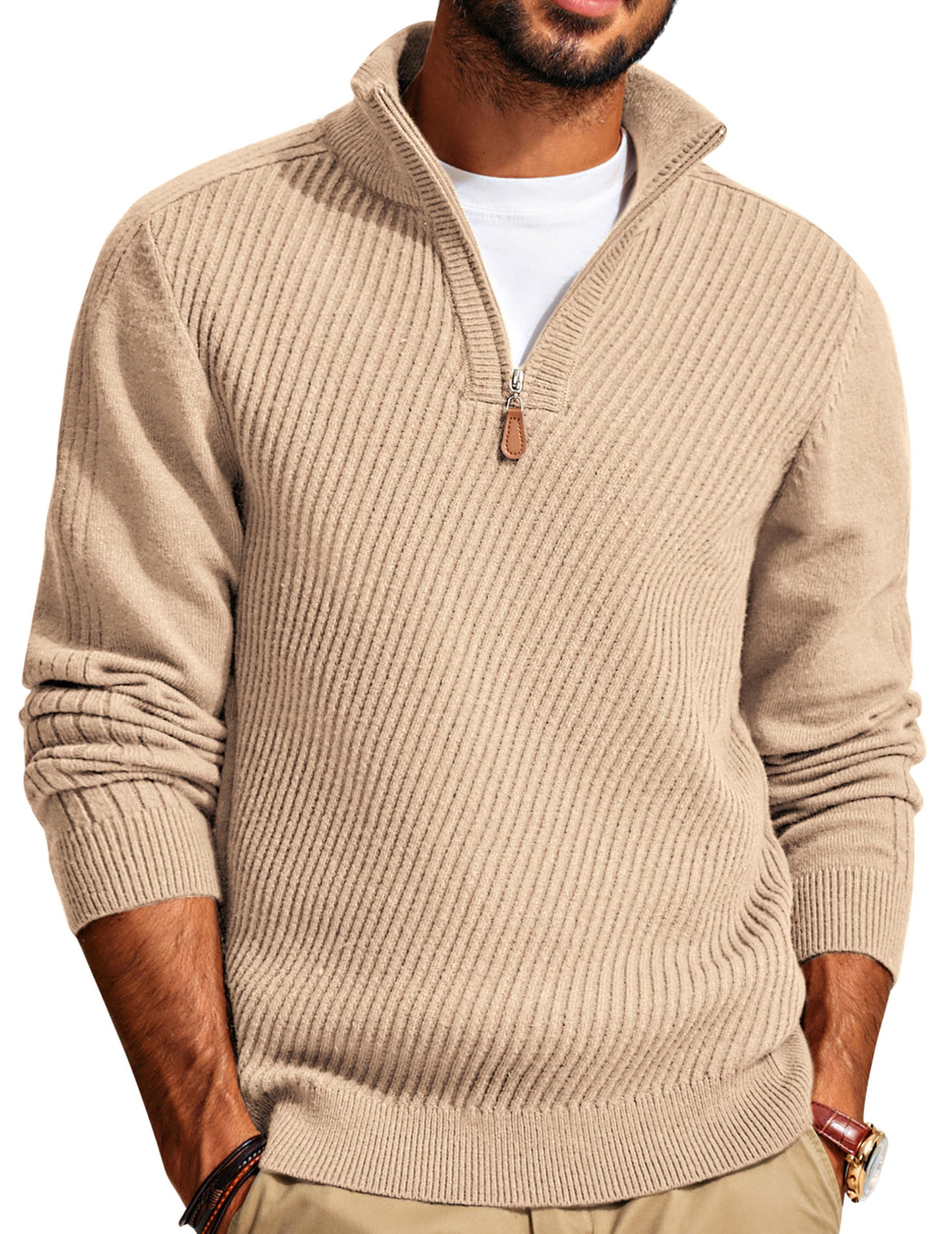 PJ PAUL JONES Mens Turtleneck Jumpers 1/4 Zip Troyer Long-Sleeved Knitted Sweater Winter Pullover