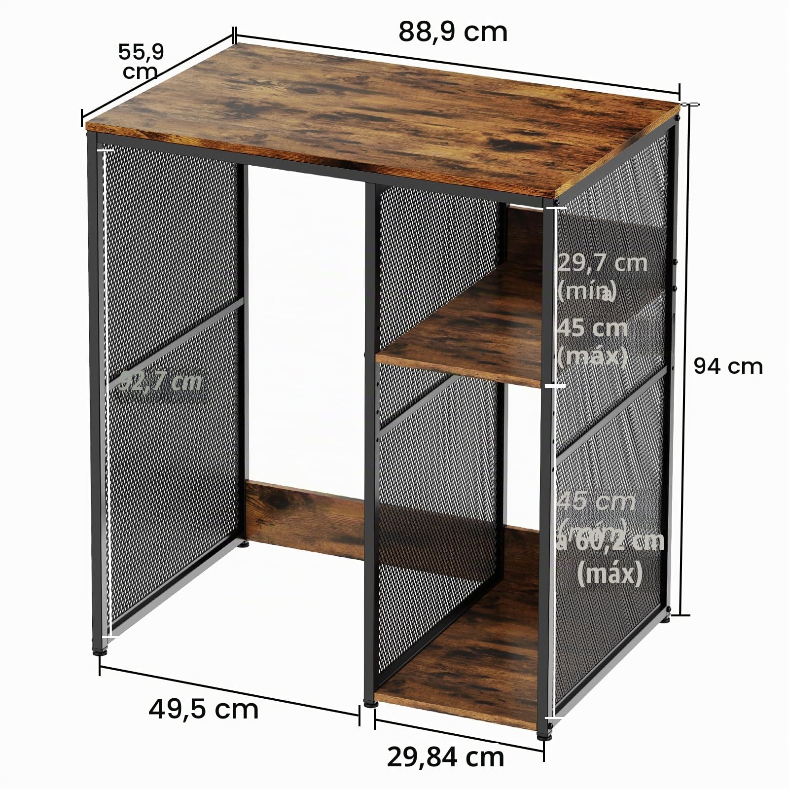 KirKical Mini armario de 3 niveles con almacenamiento, estilo industrial, soporte para microondas, estante de almacenamiento de utilidad con mini espacio para nevera para el hogar, cocina, dormitorio,