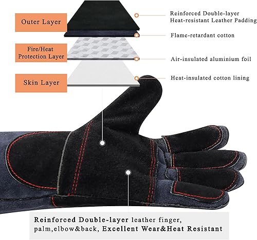 Miniatura 23 de RAPICCA Guantes de soldadura de 16 pulgadas, 662 ℉, forja/Mig/Stick de cuero extremadamente resistente al calor con costuras de Kevlar, perfectos