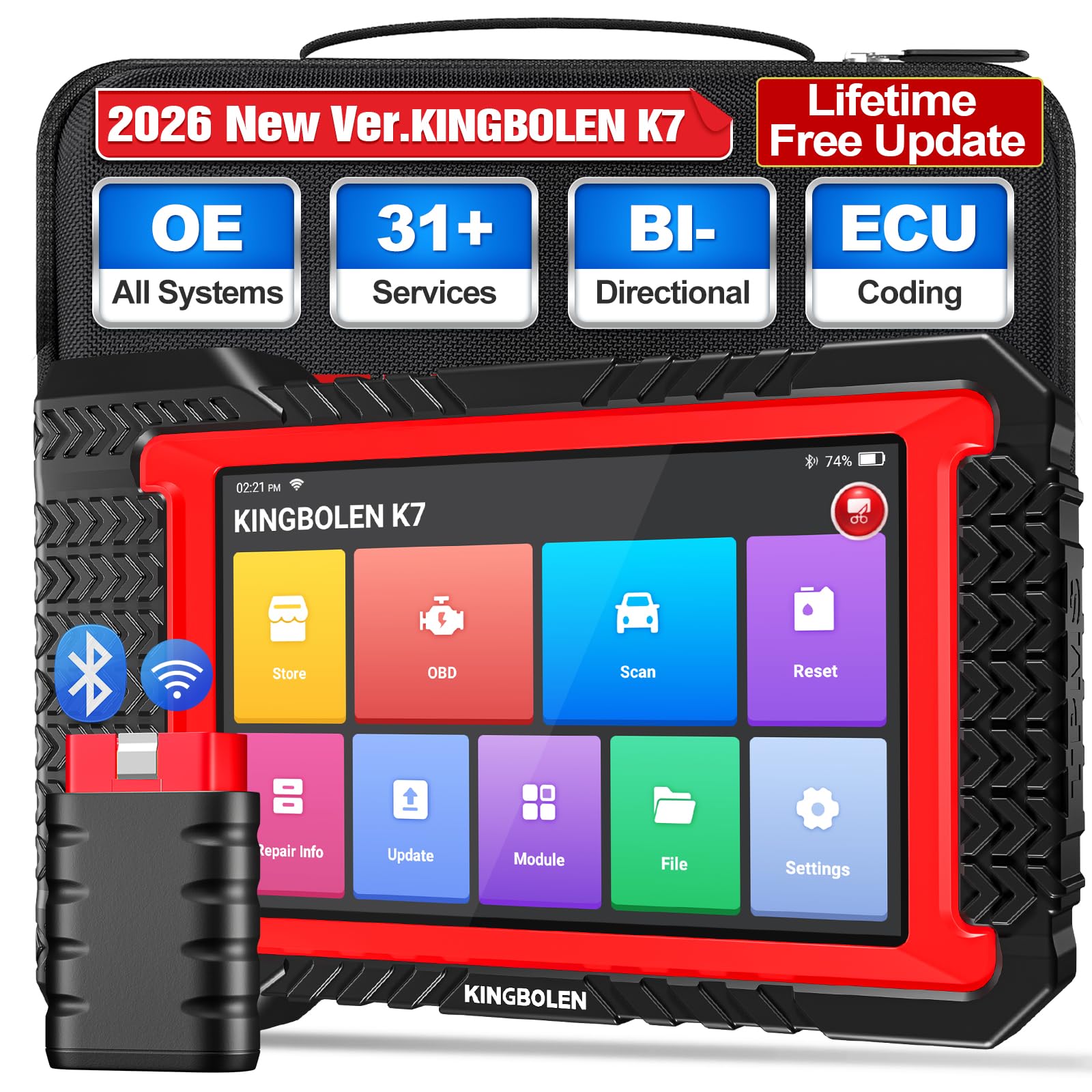 KINGBOLEN K7 Car Diagnostic Tool,OE-Level All System Diagnostic OBD2 Scanner with Bi-Directional Control,ECU Coding,FCA,36+ Services,Oil,Brake,DPF DPF Regeneration Tool Lifetime Free Update.
