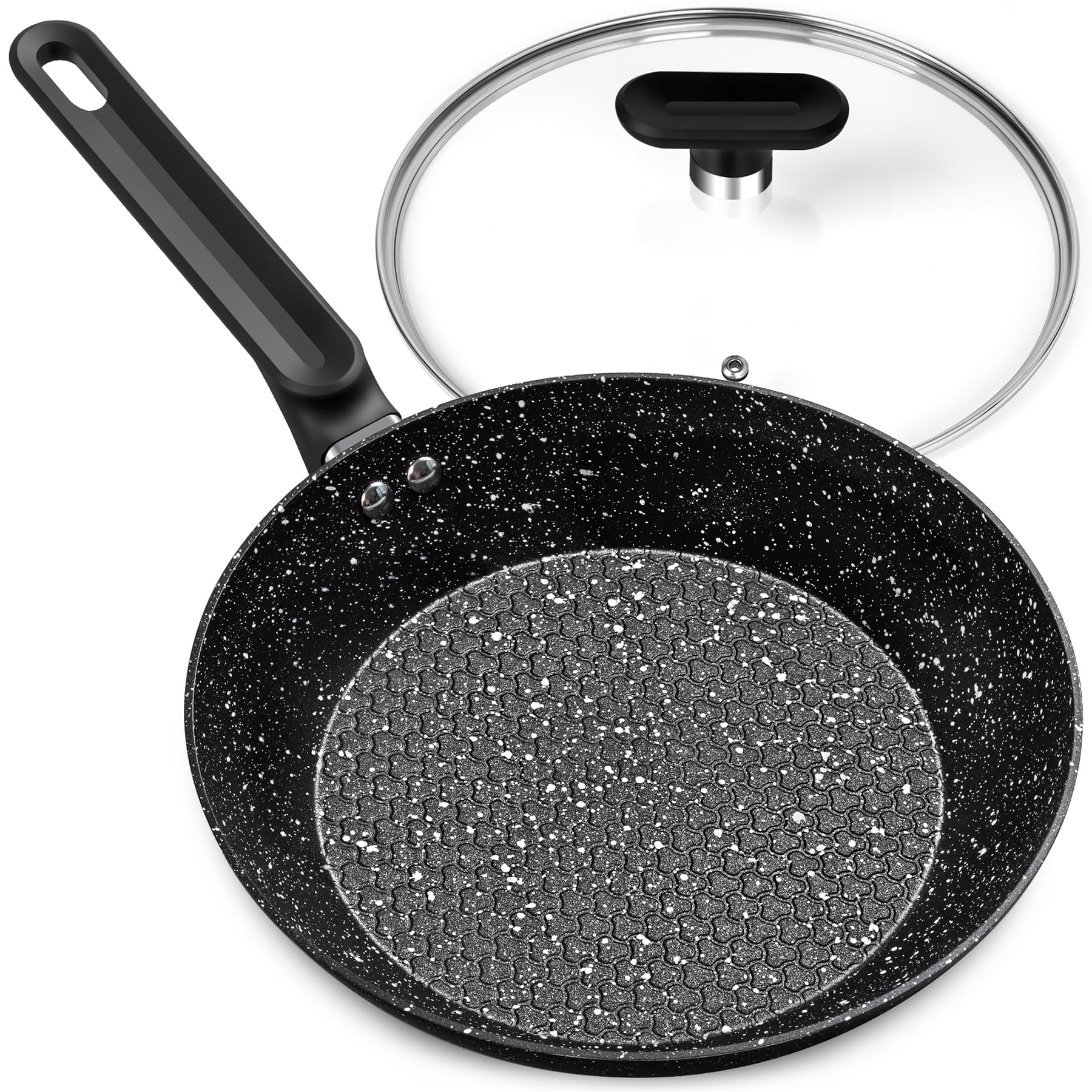 MICHELANGELO Bratpfanne 26cm, Pfanne Induktion, Bratpfanne mit Deckel, antihaftbeschichtete Steinpfanne, Granitpfanne, Gesundes Kochen, Steinpfannenpfannen 26cm