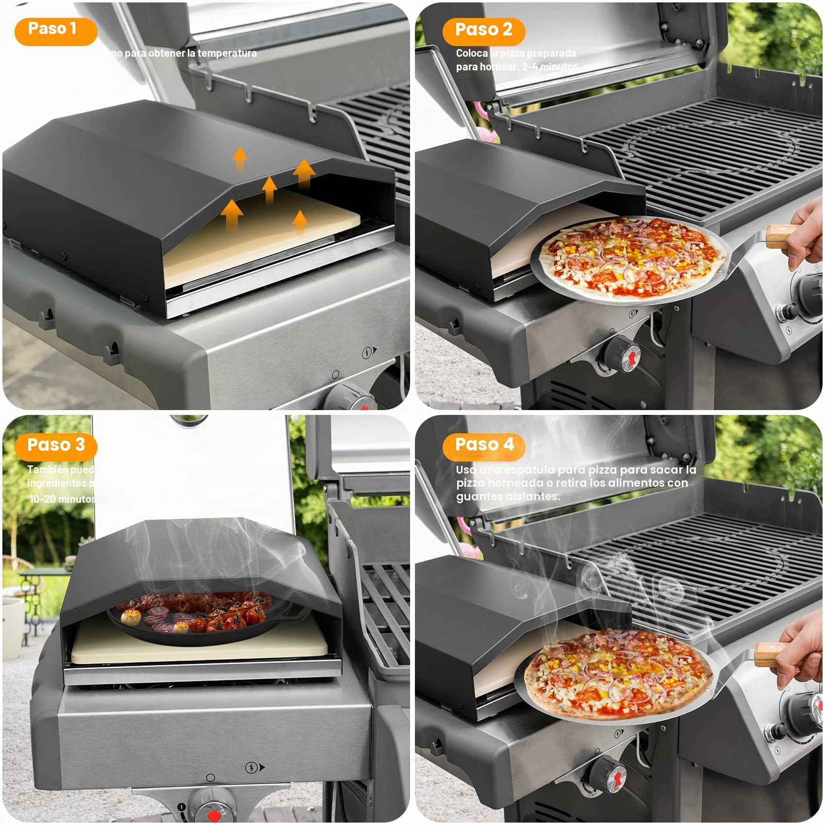 Onlyfire Hornos de Pizza para Barbacoa a Gas,con Piedra para Pizza y Espátula para Pizza,Tapa de la Pizza para Grill a Gas con Quemadores Laterales,31,5×27,5×12 cm,Negro