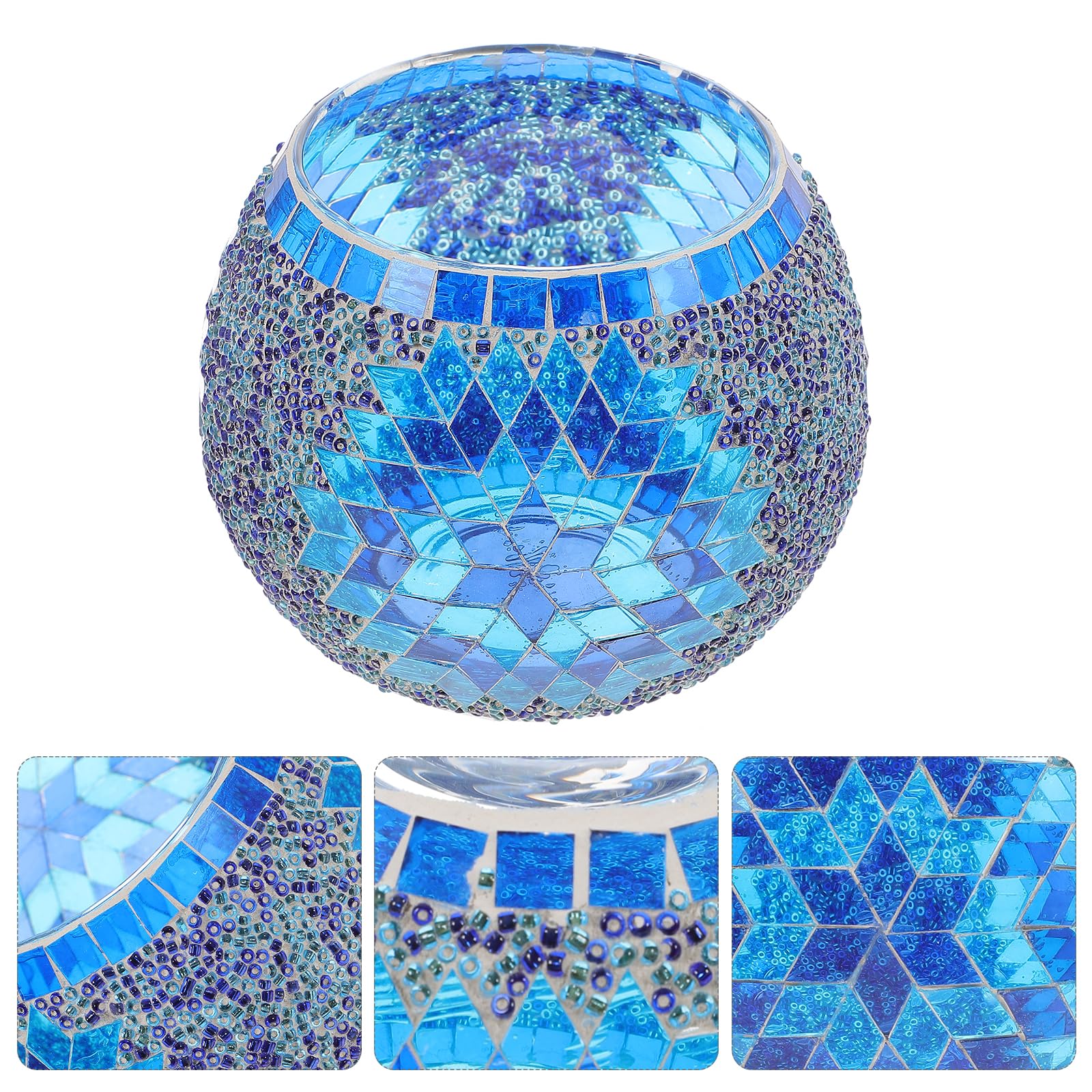 VALICLUD Mosaik Glas Kerzenhalter Eisblau - Dekorativer Candlestick Für Tischdeko