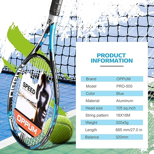 Miniatura 4 de OPPUM Raquetas de tenis profesionales de 27 pulgadas (paquete de 2), cuerdas ligeras y duraderas, ideales para jugadores principiantes e intermedios