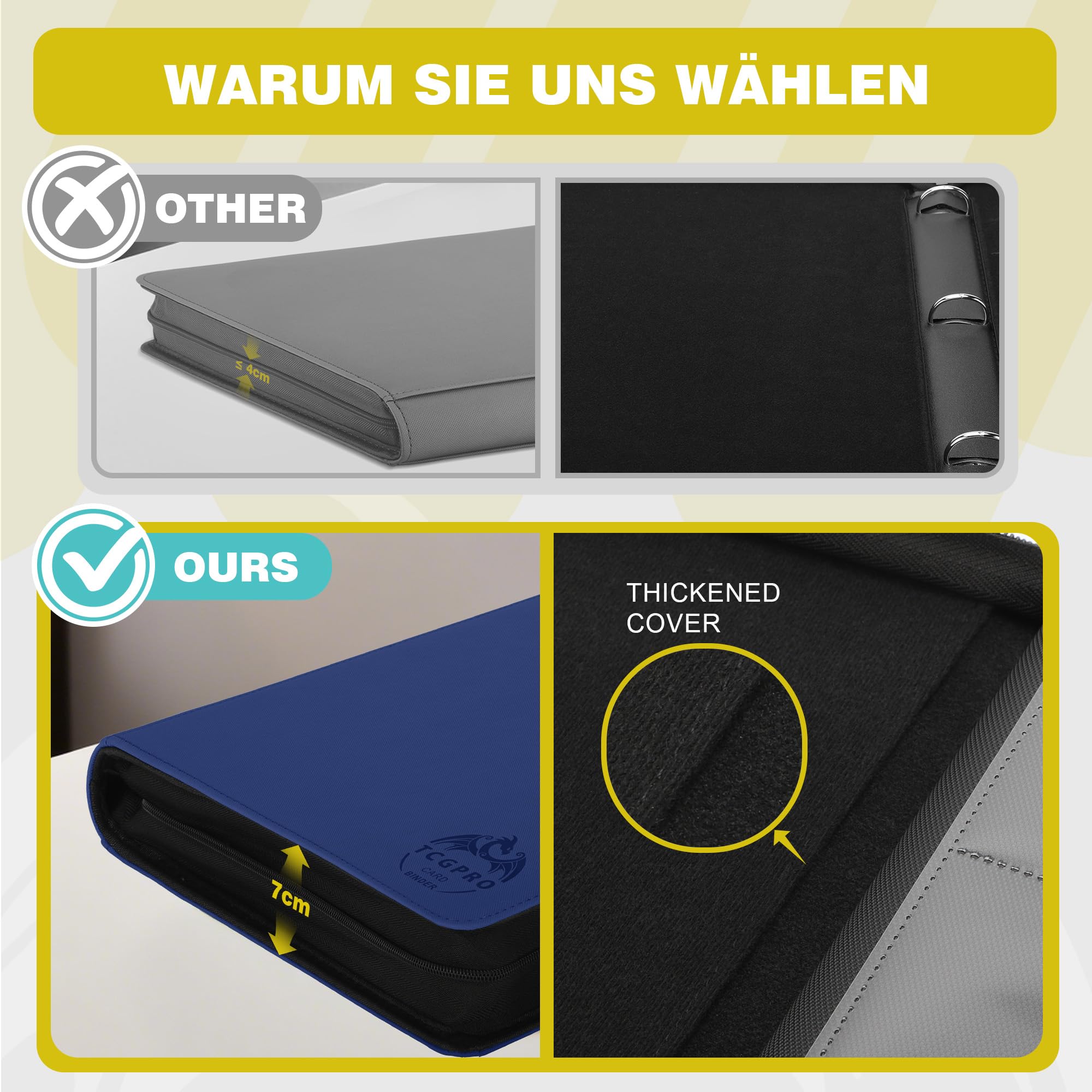 TCGPRO Álbum de tarjetas coleccionables con 12 compartimentos para hasta 720, encuadernación con cremallera lateral para tamaño estándar, álbum de tarjetas coleccionables para juegos de cartas