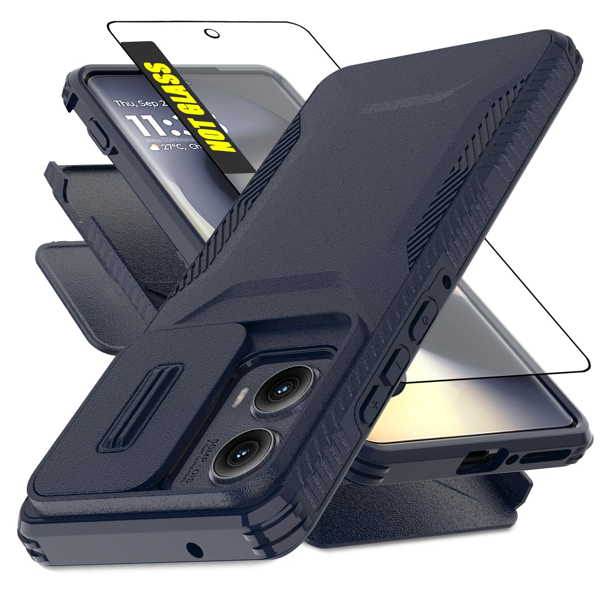AWZHYDT for Motorola Moto Edge 2024 Case with 1 HD Screen Protector & Slide Camera Cover [Military-Grade] Phone Case Heavy Duty Rugged Shockproof