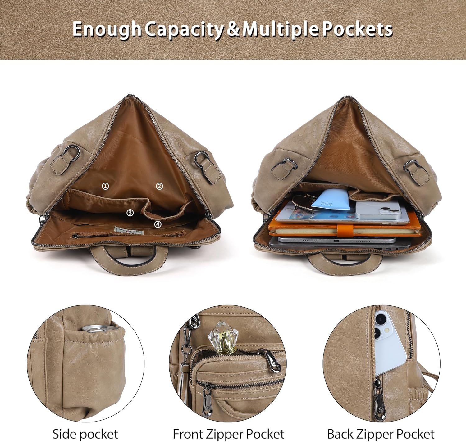 Angel Kiss Women's Backpacks & Purse - PU Leather Zipper Casual Backpacks & Shoulder Bags - Image 2