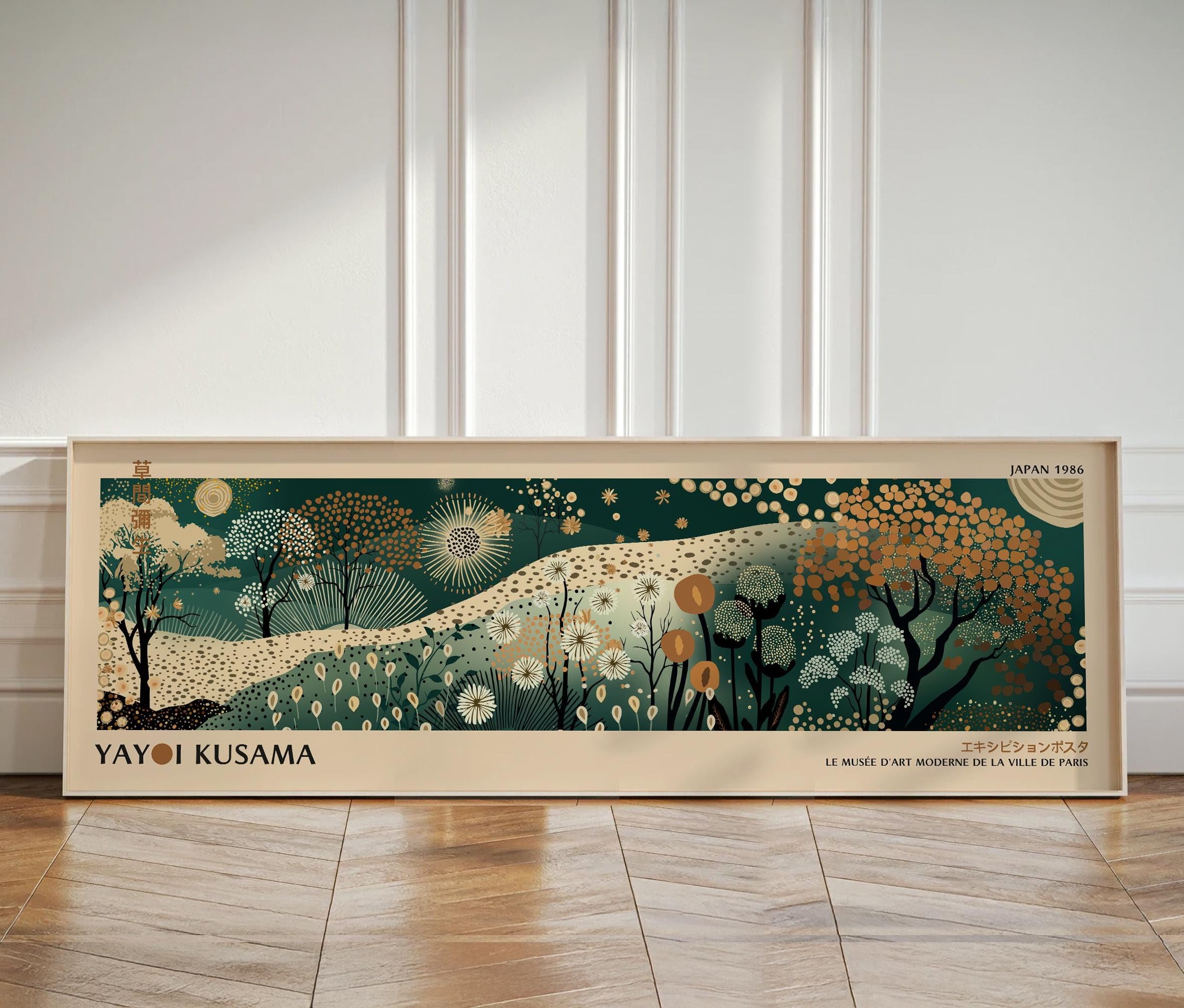 YUSUZHU Long Emerald Green Panoramic Botanical Print:Minimalist Japandi Poster Canvas Wall Art Painting Horizontal Bed Pictures(40x120cm/Inner Frame)