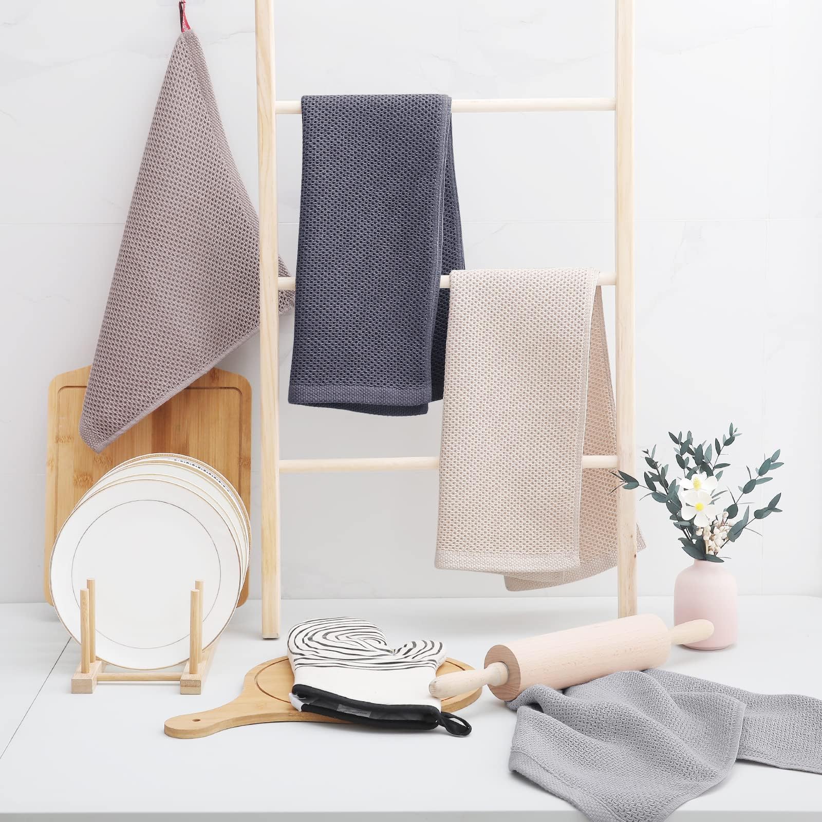 Homaxy Strofinacci da cucina in 100% cotone, ultra morbidi, assorbenti, ad asciugatura rapida, 33 x 71 cm, confezione da 12, colori misti