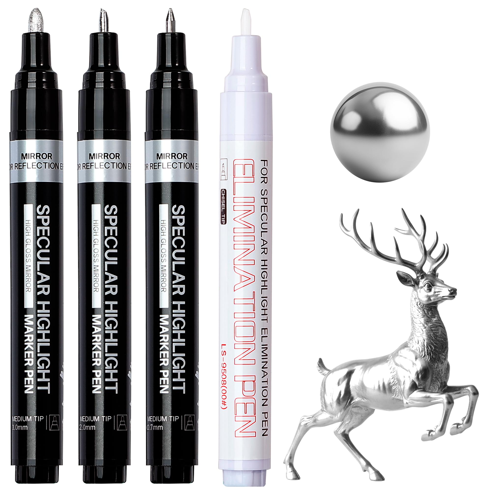 Resiners 3 Pack Silver Chrome Paint Markers, A Elimination Pen, High Gloss