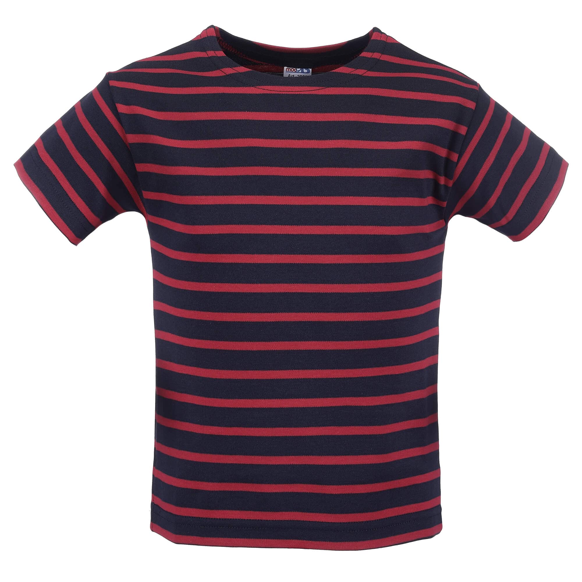 modAS Kinder T-Shirt mit Streifen Bretonisches Shirt - Streifenshirt Mädchen Jungen Baumwolle in Rot/Weiß Größe 80