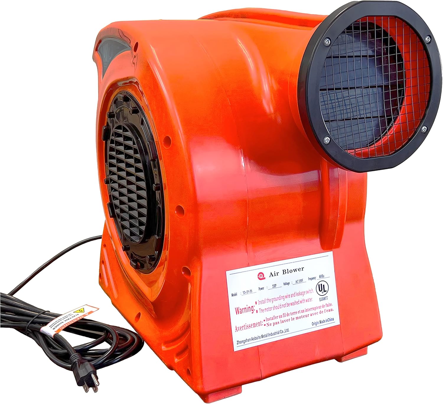 1.5 HP 2400 CFM Commercial Turbo Inflatable Air Blower Dual Air Intake Compact & Energy Efficient for Large Inflatable Bounce House, Water Slide, and Obstacle Course for Kids