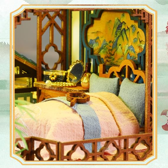 Cuteefun DIY Miniature House Kits, Wooden Dollhouse with LED -Flower Yard