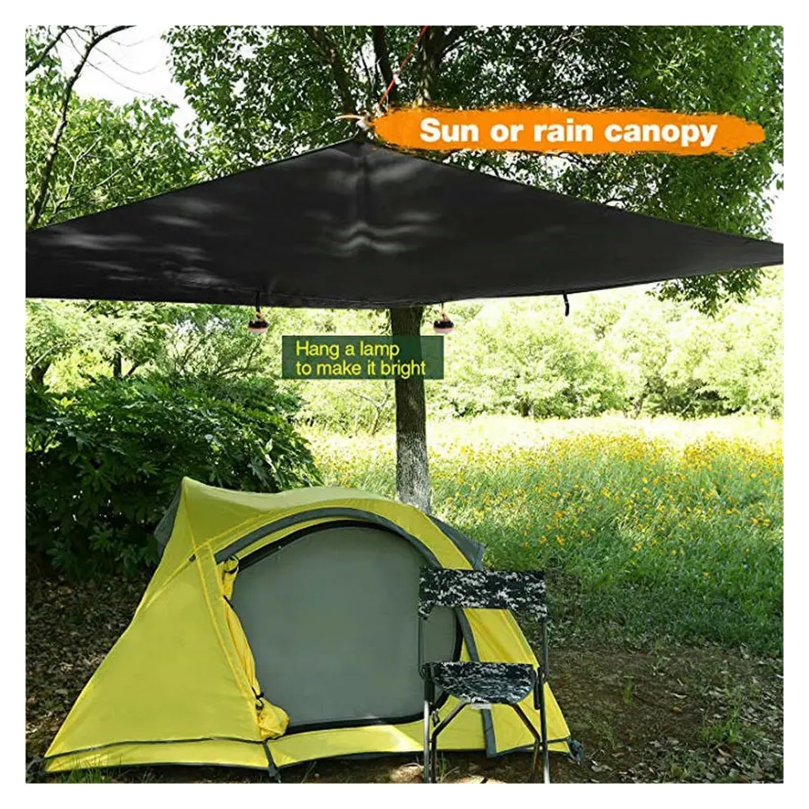 Bâche imperméable en forme de losange - Tente de camping en plein air - Hamac - Anti-UV - Auvent de jardin - Ultra léger - 350 x 280 cm - Gris