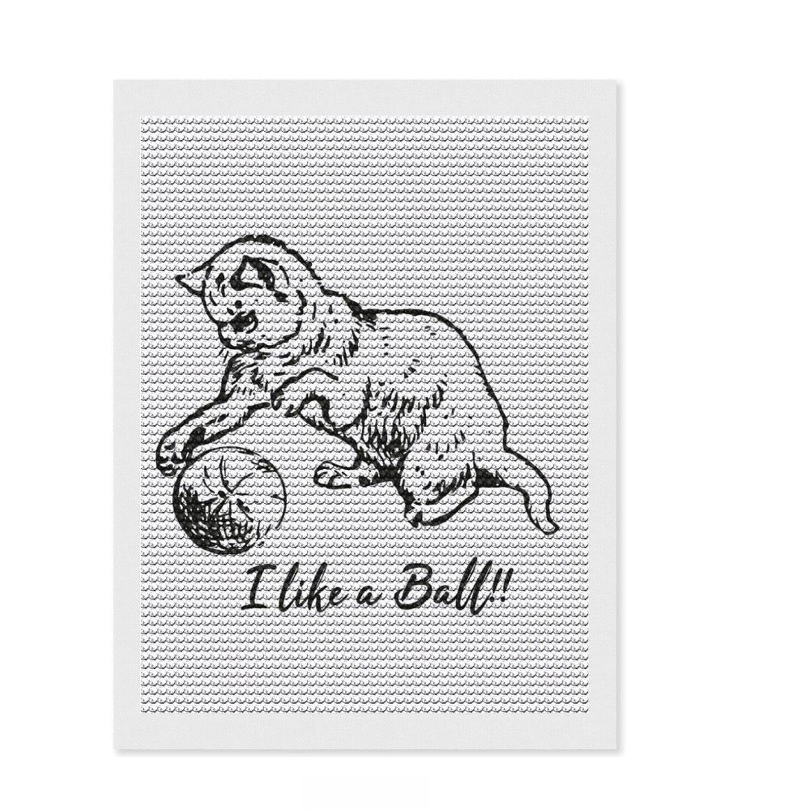 Junmoney My Cat Like A Ball Full Drill Diamond Painting Kit 12"x16", Relaxing DIY, Aesthetic Room Decor, Modern Decor, Decor Project