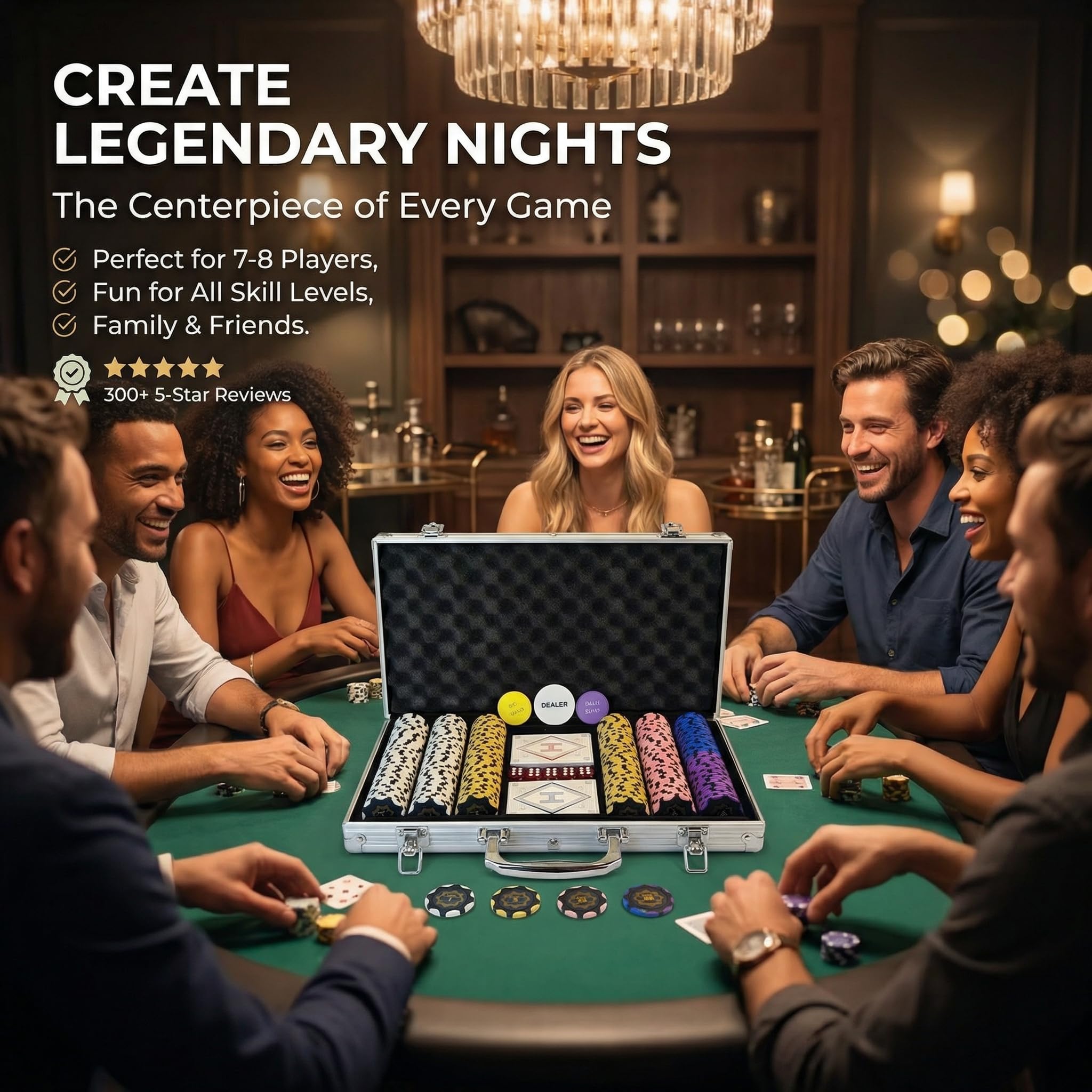 HEITOK Zestaw do pokera 300 żetonów 14g gliniane kompozytowe z metalowym rdzeniem, profesjonalna walizka aluminiowa, karty, kości i przyciski blind, kompletny zestaw Texas Holdem Casino