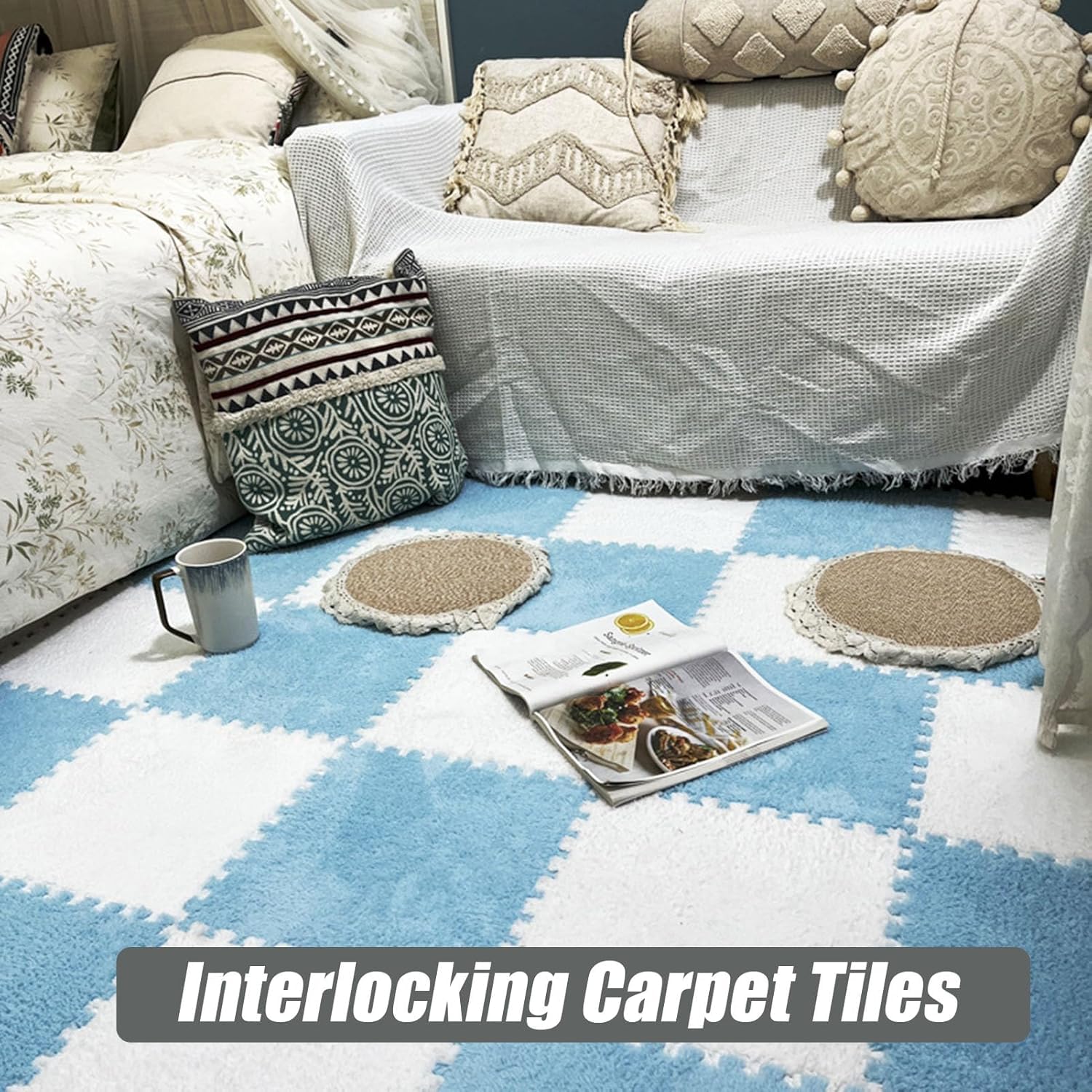 Mata do układania puzzli Piankowa mata podłogowa z puzzlami, blokujące maty do zabawy 30x30 cm, wielokolorowe, opakowanie 32 szt(Grey+black+pink)