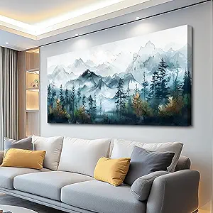 FUHAIHUA Large Wall Decor For Living Room Canvas Wall Art For Bedroom Office Decorations Hotel Room Mural Misty Forests Trees Wall Pictures Artwork Ink Landscape Painting Modern Home Decor 24x48 In