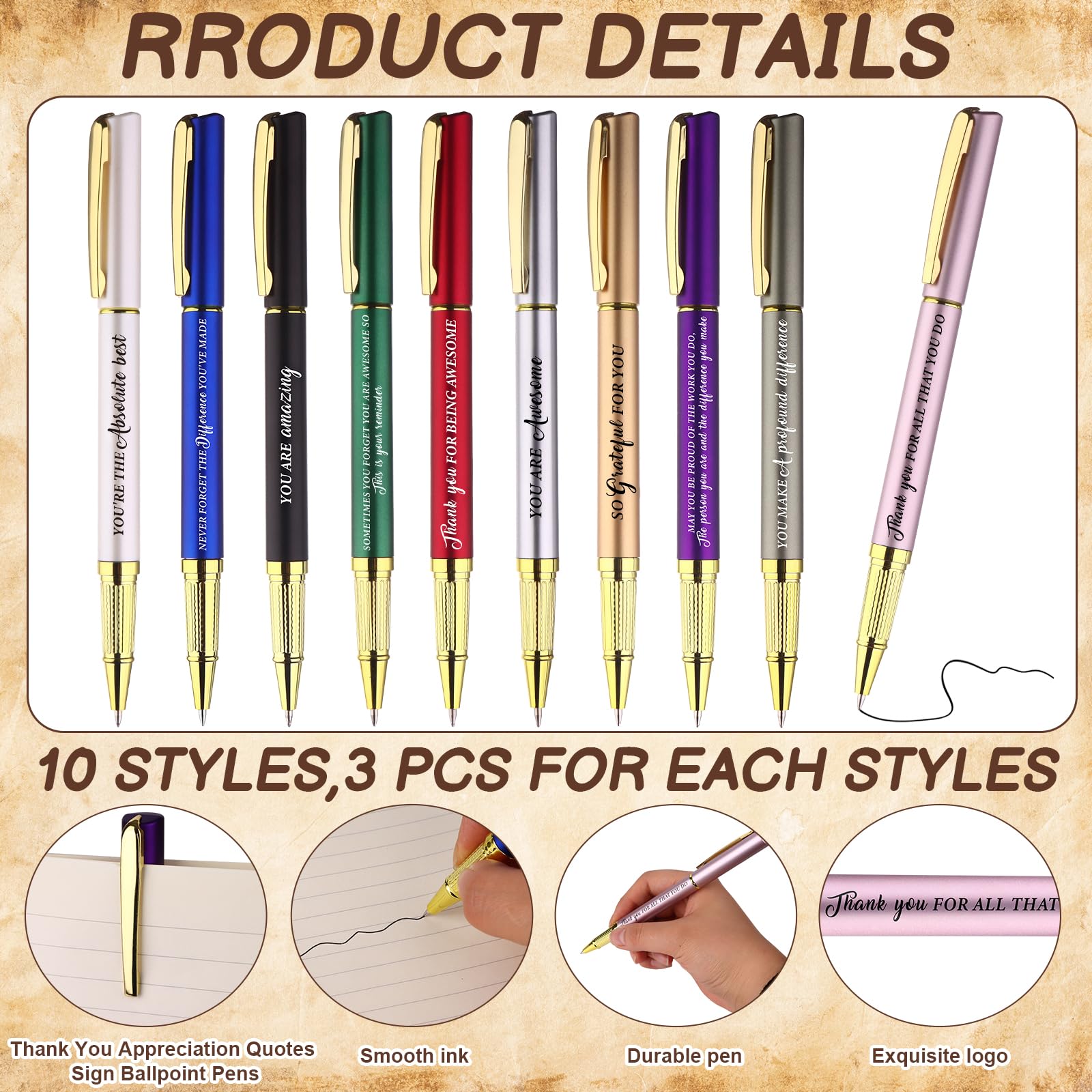 30 Sets Inspirational Appreciation Gifts Motivational Pens with Thank You Cards Inspirational Ballpoint Pens Bulk Gifts for Coworkers Employee Thank You for Colleagues Teacher Volunteer Team Nurse - Image 3