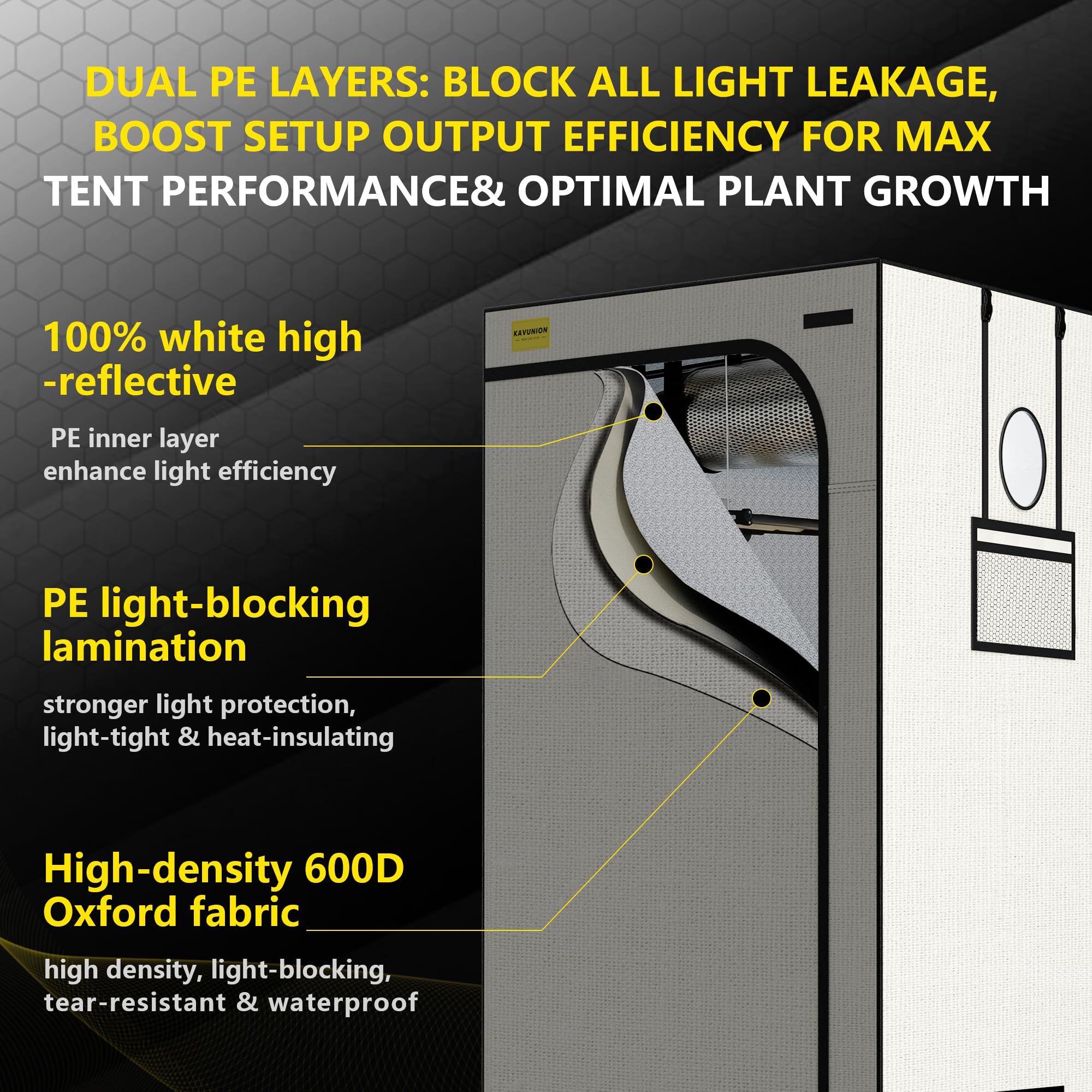 Growzelt 100x100x200cm 600D Oxford mit reflektierender Polyesterfolie 22mm Stahlrohre Belüftungsöffnungen Sichtfenster Zuchtzelt für Hydrokulturen