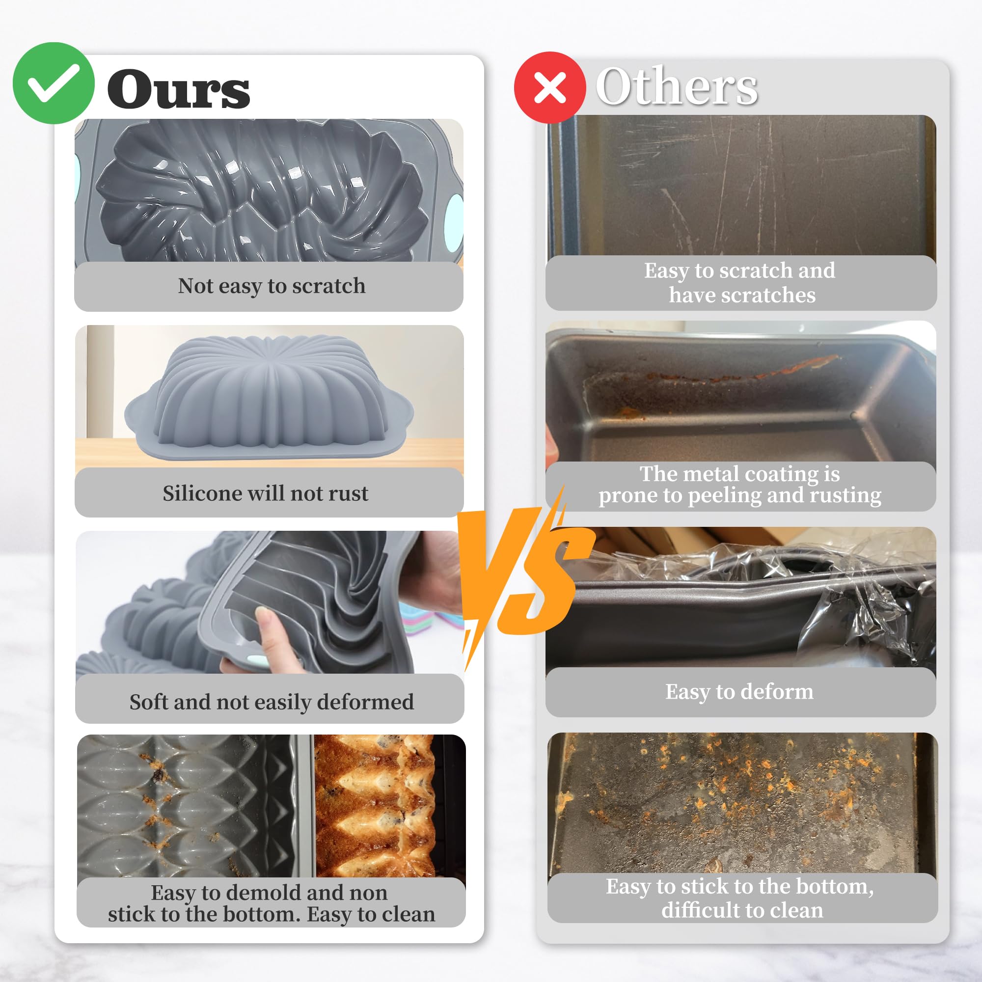Tongjude 4 pezzi Pan di silicone per la cottura del pane, Pan di cucina antiaderente per il forno, perfetto per pane alla banana, torta di libbre e polpettone, 4 tazze, grigio
