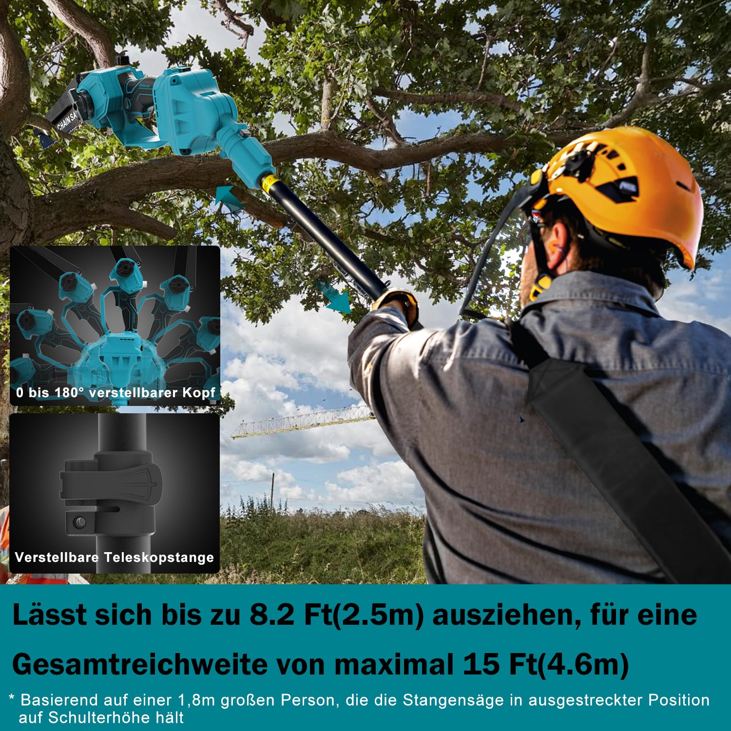 4-in-1 8 Zoll Mini Kettensäge & Akku Elektro Gartenschere für Makita 18V Akkus mit Teleskopstange & 30 mm Akku Astschere, Akku hochentaster mit 2 x 3.0Ah Akku & Bürstenloser, Arbeitsreichweite 4M