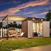 Aoxun 6x4FT Metal Storage Shed & Hardtop Gazebo Combo - 12x4FT 2-in-1 Lean-to Shed for Patio, Backyard, Garden Tools