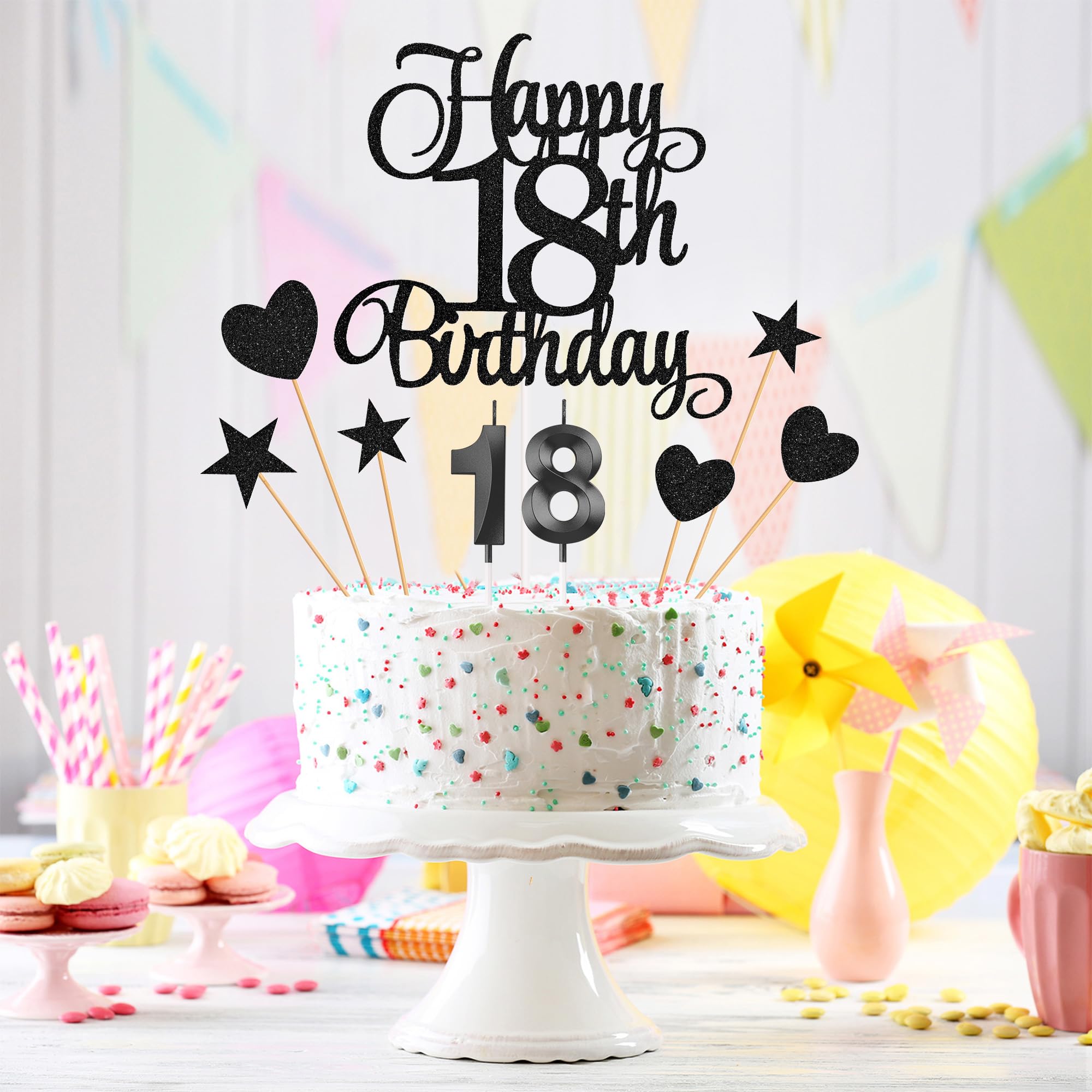 Lecferrarc 18th Birthday Cake Decorations, 18th Birthday Candles Cake Numeral Candles And Glitter Happy 18th Birthday Cake Toppers Set For Birthday Party Supplies (Blue