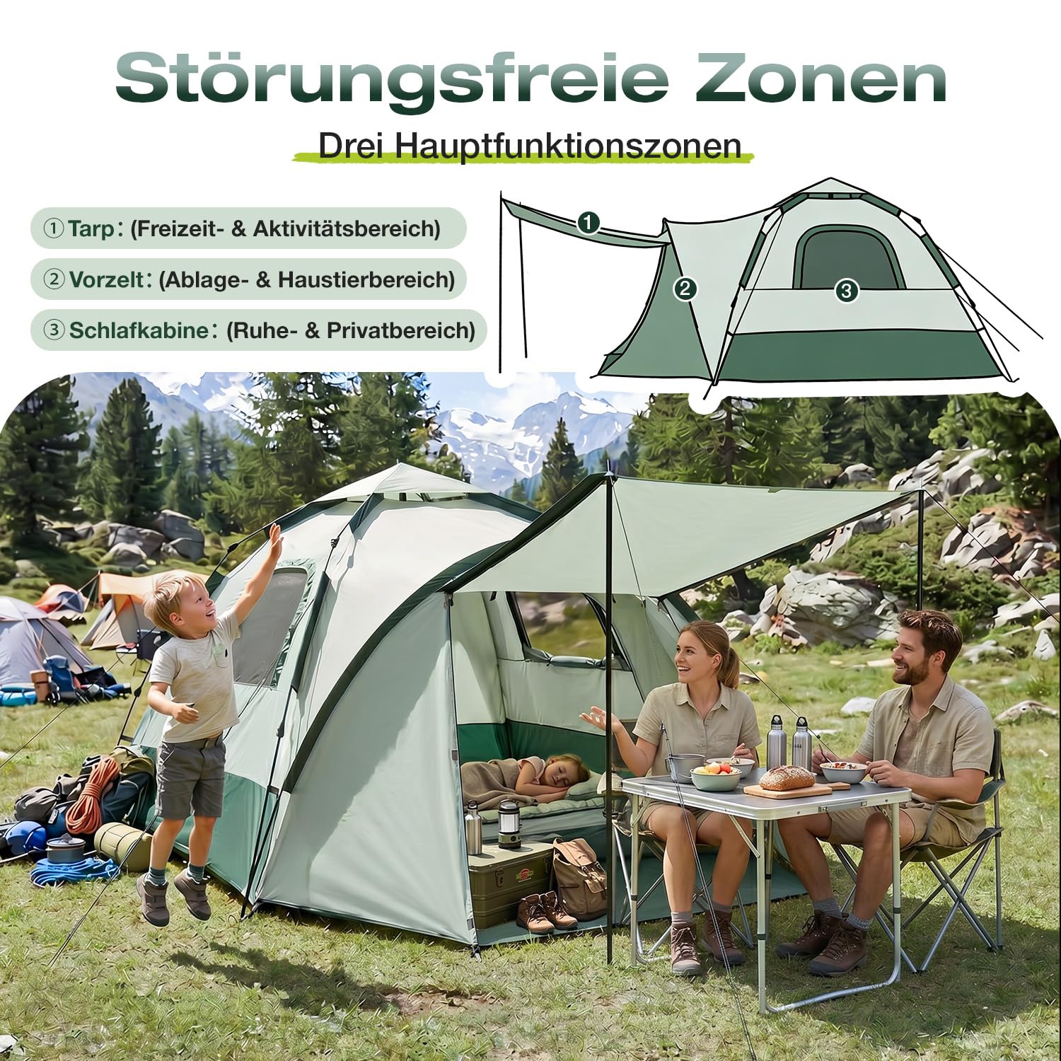 Sekey Pop Up Zelt 2 Personen, 2-in-1 Campingzelt mit Innenzelt oder Strandzelt ohne Innenzelt, Schnellaufbau Automatik Zelt Wasserdicht PU3000 UPF50+,