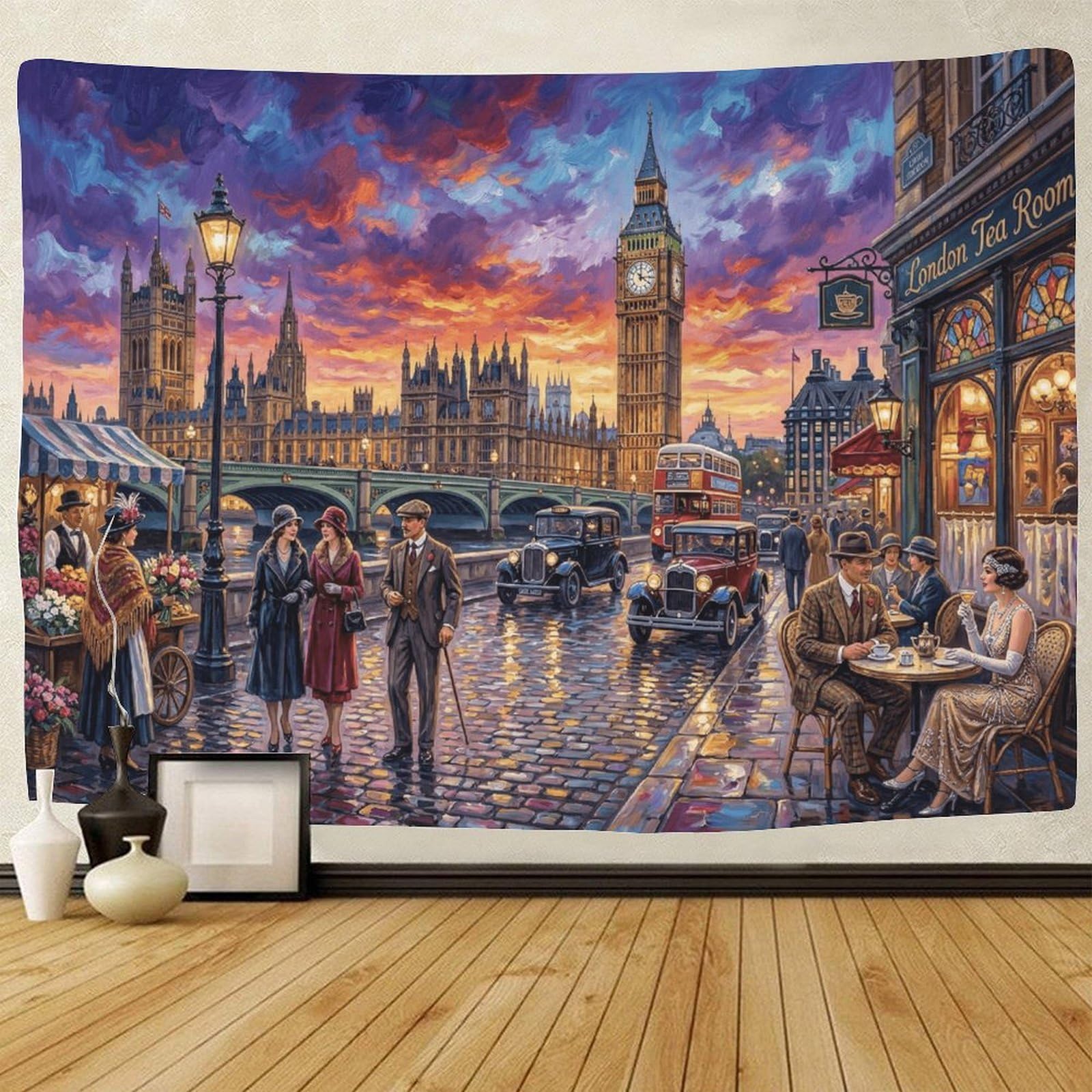 GPMNBCXZK Vintage Big Ben Wall Art Decor 3D Print Tapestry for Bedroom Impressionist Tapestries Poster Curtain Bedroom College Dorm 70cmx100cm