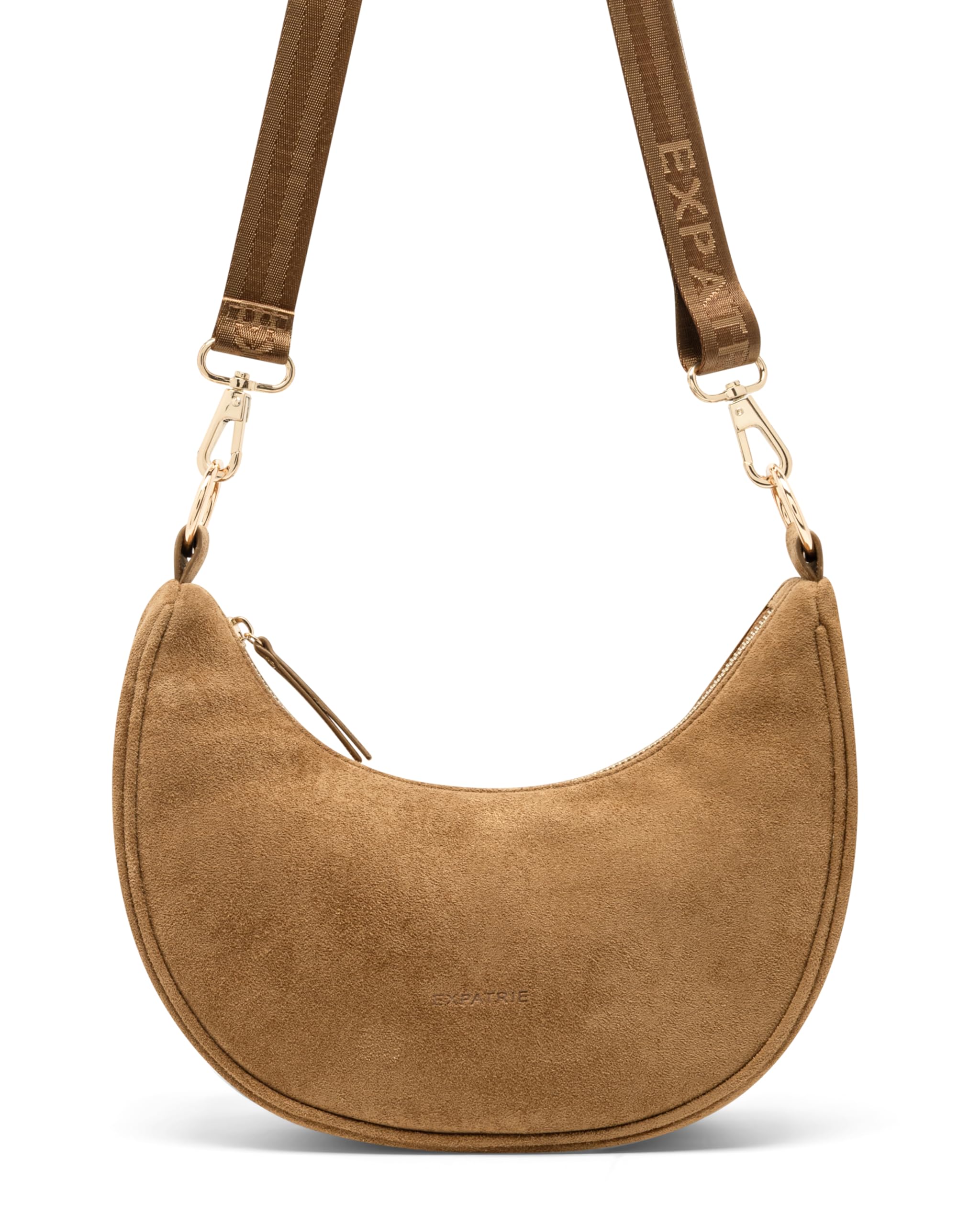 Expatrié Borsa a Tracolla Donna - Lea Small Suede - Borsa a Spalla Mezzaluna - Crossbody Moon Bag - Marsupio Rotonda in Pelle Vegana - Idrorepellente