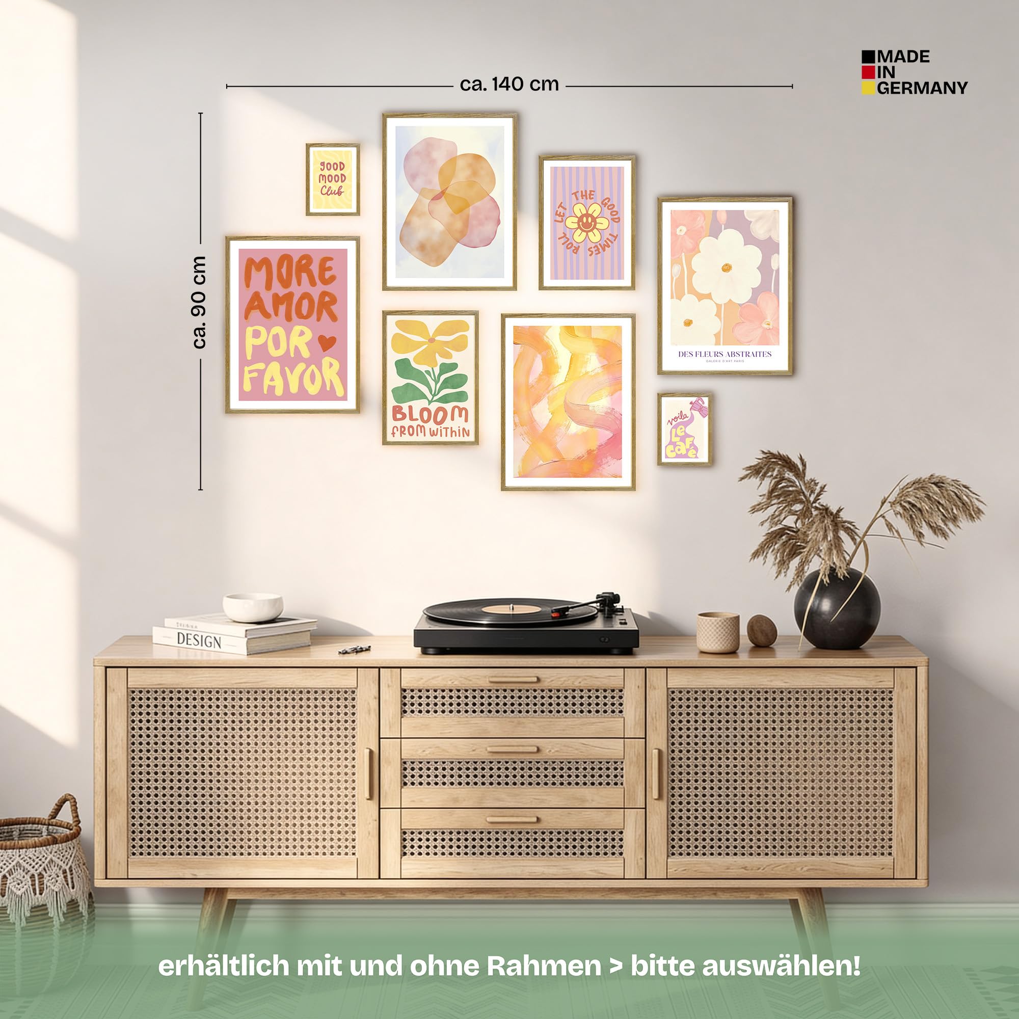 ARTFAVES® Poster Set - ABSTRACT DOPAMINE DECOR - mehrteilige Wanddeko Wohnzimmer & Schlafzimmer - 8 moderne Wandbilder dopamin decor, sommer, frühling, abstrakt, kunst, rosa - ohne Bilderrahmen
